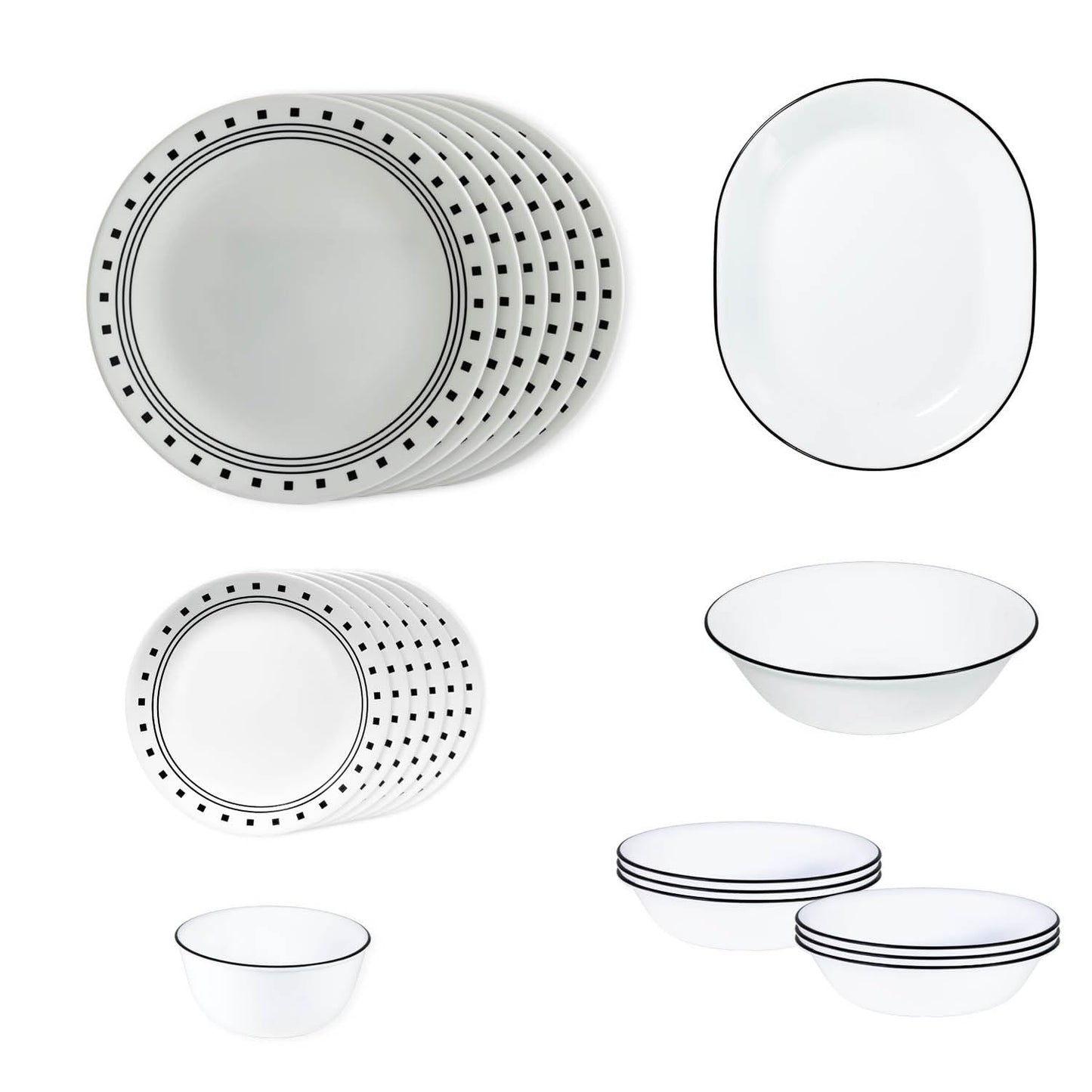 CORELLE 21 pc Dinner Set City Block, Lightweight & Durable, Made of Vitrelle Glass, Microwave & Dishwasher Safe, Elegant Crockery for Dining & Gifting