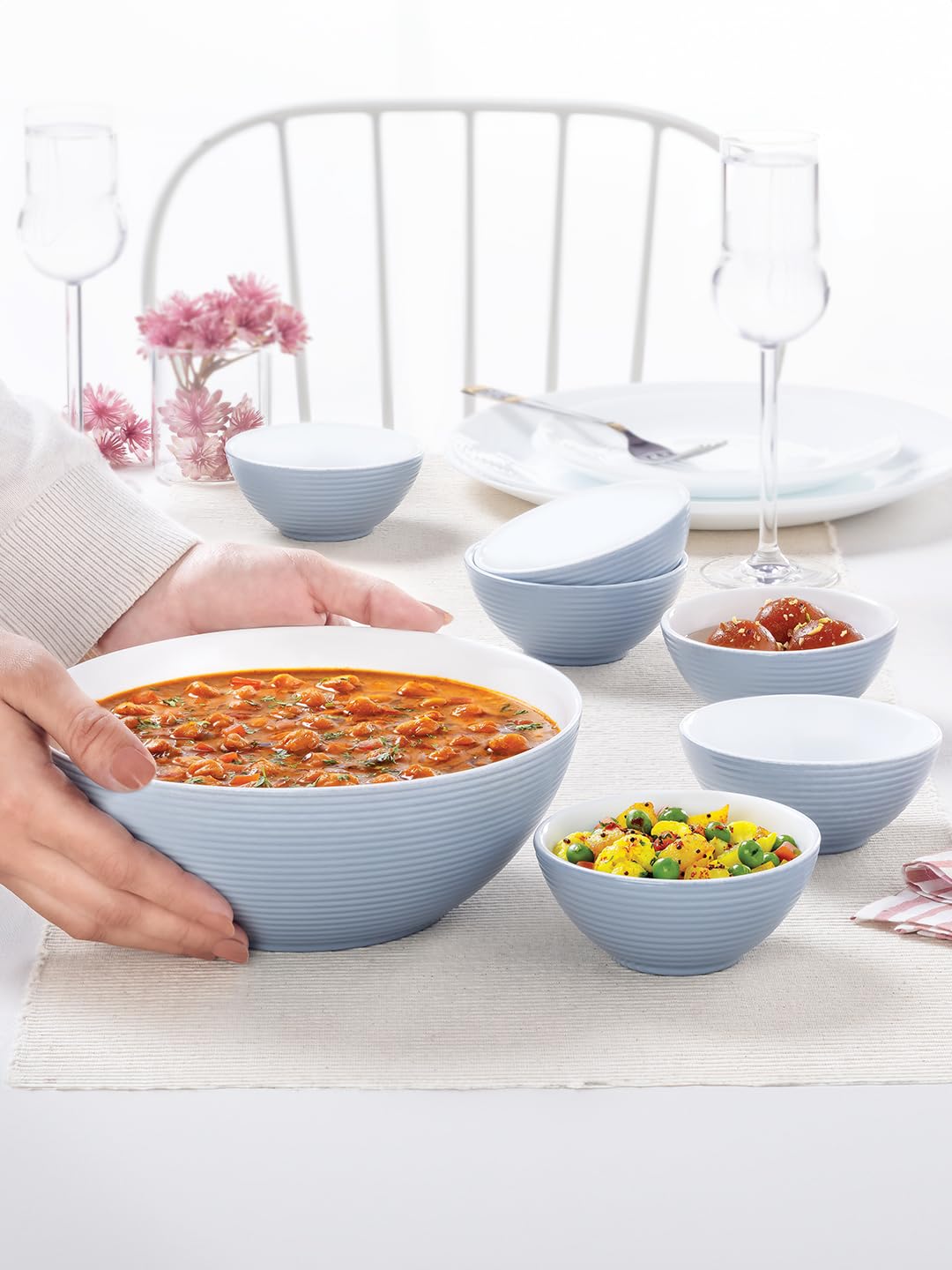 Larah by Borosil Grey Orbit Series Opalware 7 Pcs Pudding Set | Microwave & Dishwasher Safe | Bone-Ash Free | Crockery Set for Dining & Gifting | Bowls Set