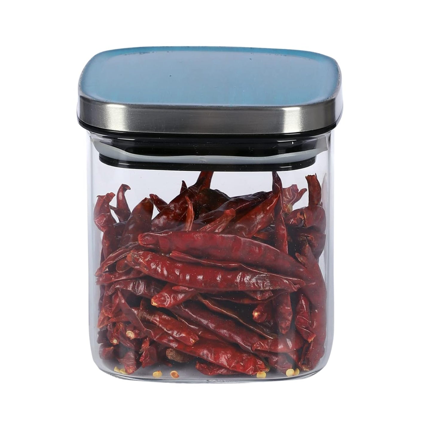 Jaypee Plus Uniklass Klear Square Borosilicate Kitchen Storage Jar Container With Airtight Lid 500ml