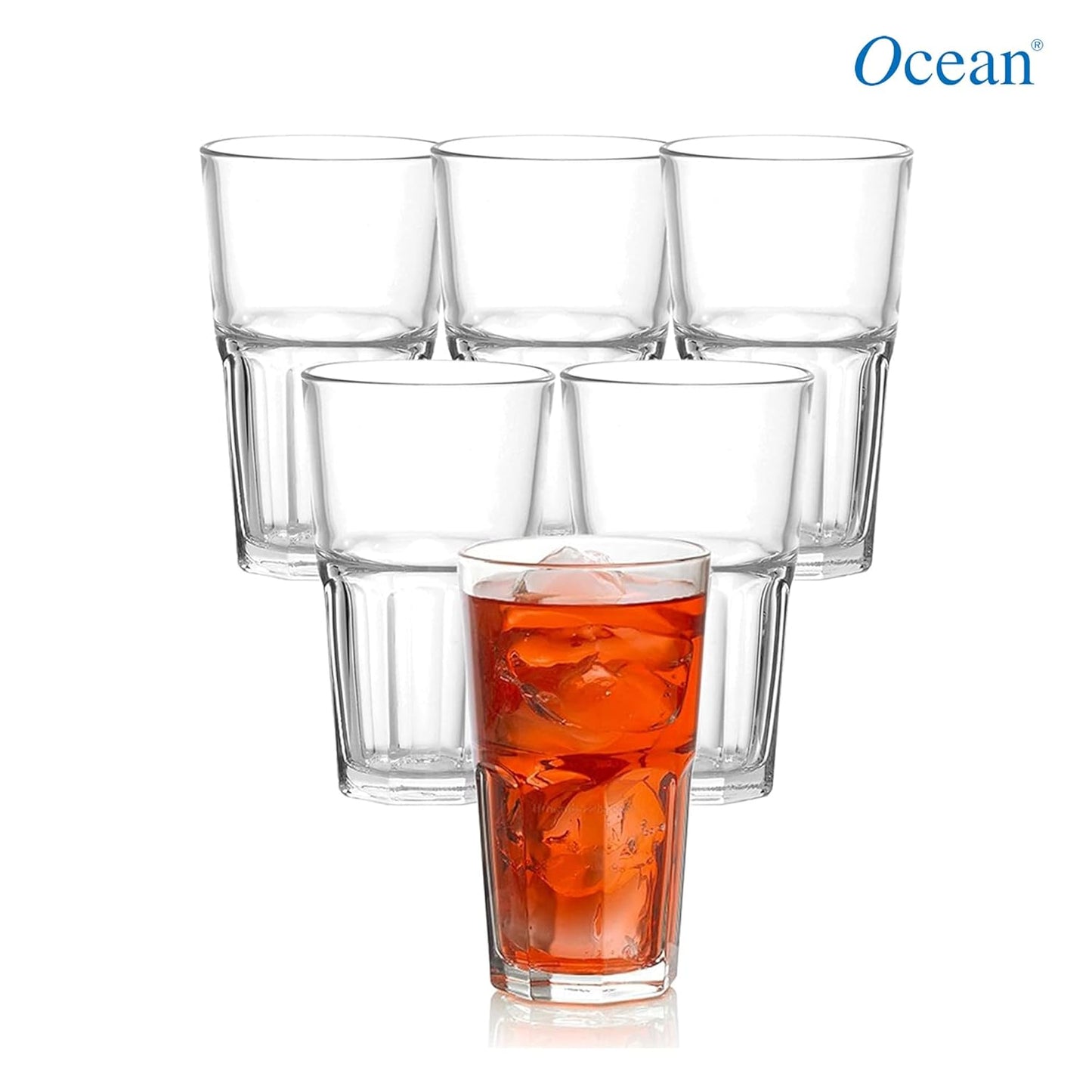 Ocean Centra Hi Ball Soda Lime Glass Set (300 ml, 6 pcs) | Stylish & Durable Glassware to Serve Water, Juice, Soft Drink & Iced Beverages | Used for Home Party, Offices & Restaurants | Dishwashar Safe