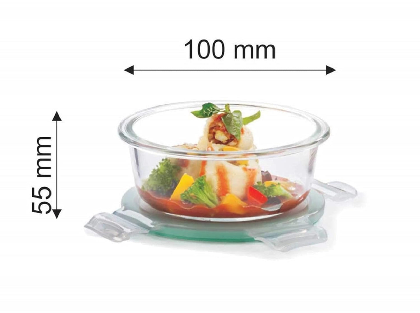 SignoraWare Lock N Store Borosilicate Glass Round Container | Microwave Safe | Convenient Storage | Air tight Lid | Useful for Storage Snacks & Treats | Best for office use (240ml | Clear)