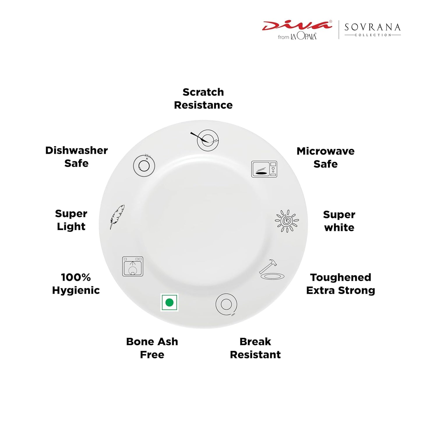 La Opala Diva Sovrana Collection Opal Glass Crockery | for Family of 6 | Dinner Set 27 pcs Regent Red | Plates & Bowls for Dining | Microwave Safe | 100% Vegetarian | Extra Strong | Light & White