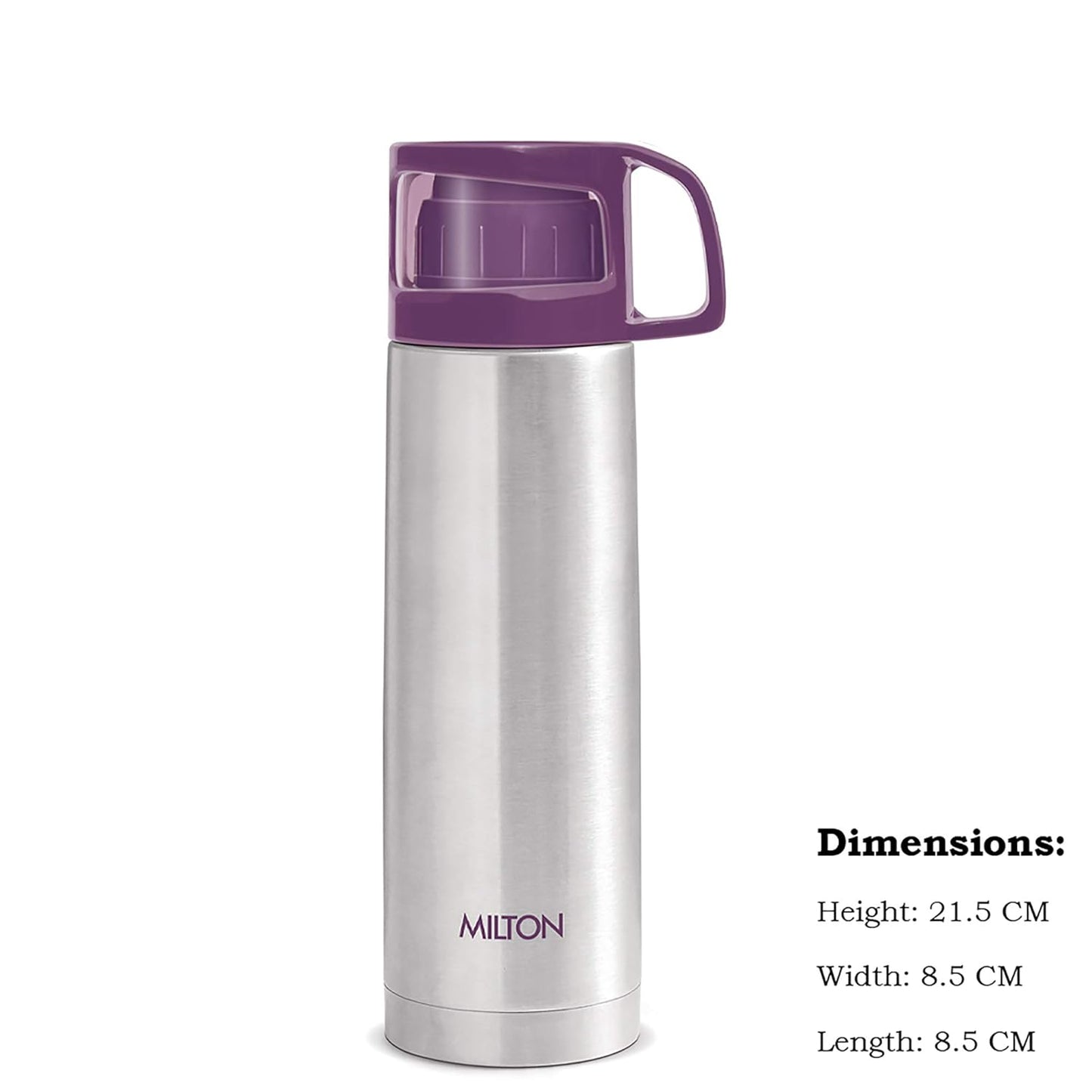 Milton Glassy 350 Thermosteel 24 Hours Hot and Cold Water Bottle with Drinking Cup Lid, 350 ml, Purple