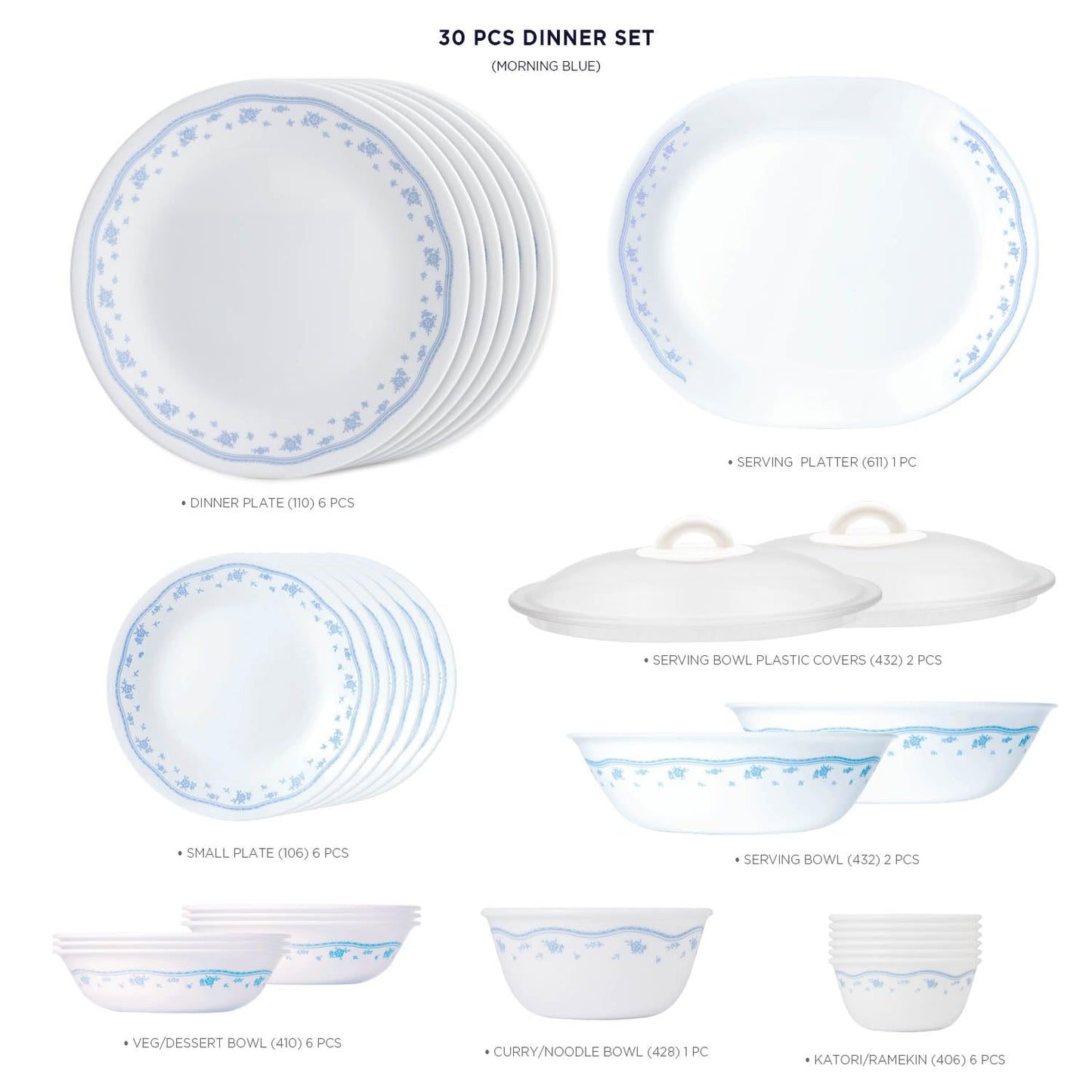 Corelle Morning Blue Glass 30Pcs Dinner Set
