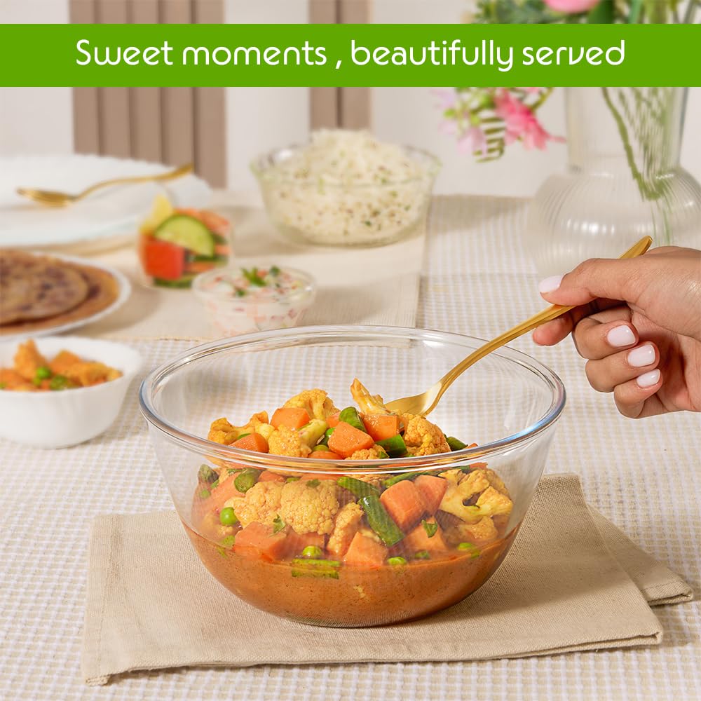 Borosil Glass Mixing & Serving Bowl, Oven & Microwave Safe Bowl, 900 ml, Borosilicate Glass, Clear