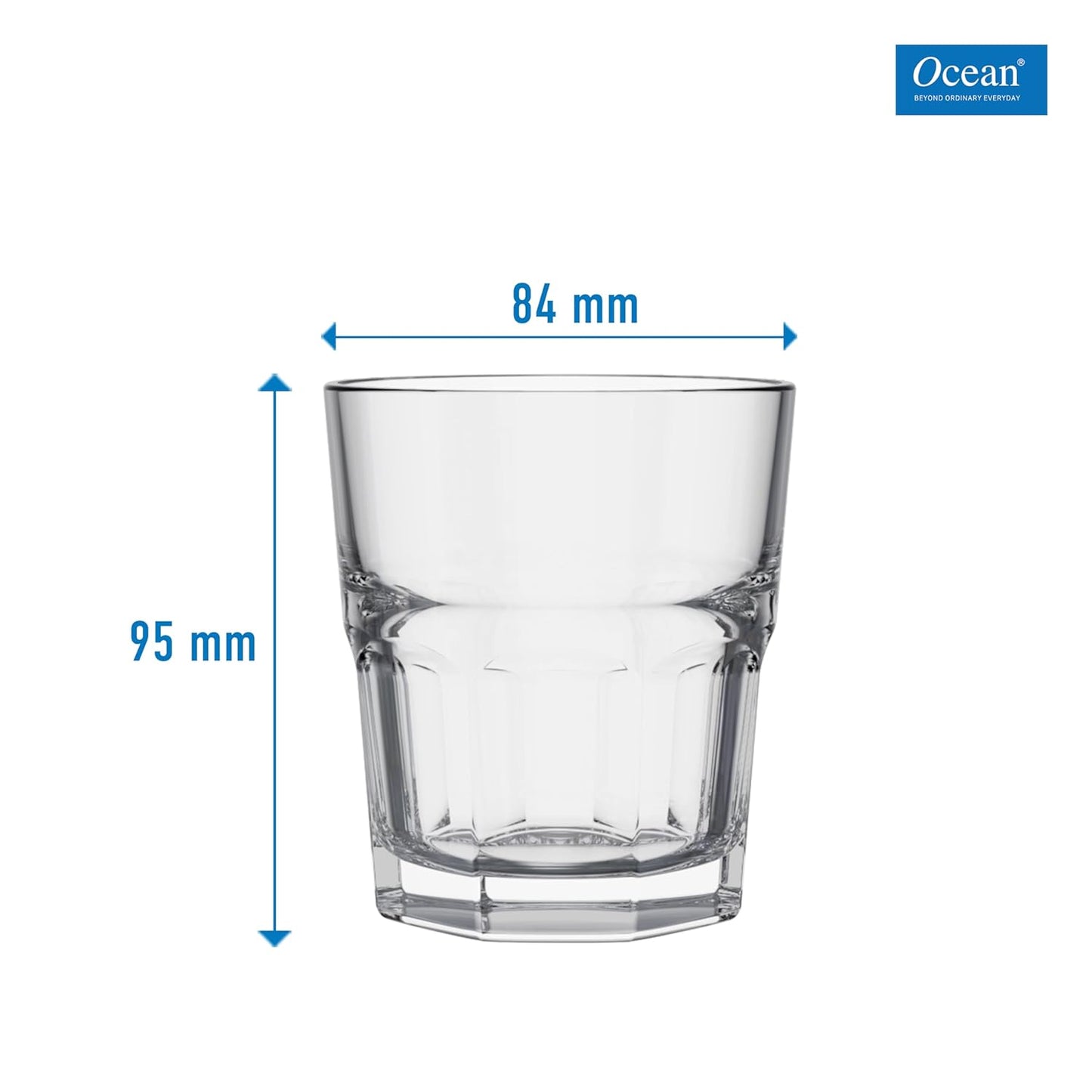 Ocean Centra Rock Glass Set (300 ml, 6 pcs) Clear | Stylish & Durable Glassware to Serve Water, Juice, Soft Drink & Iced Beverages | Used for Home Party, Offices & Restaurants | Dishwashar Safe