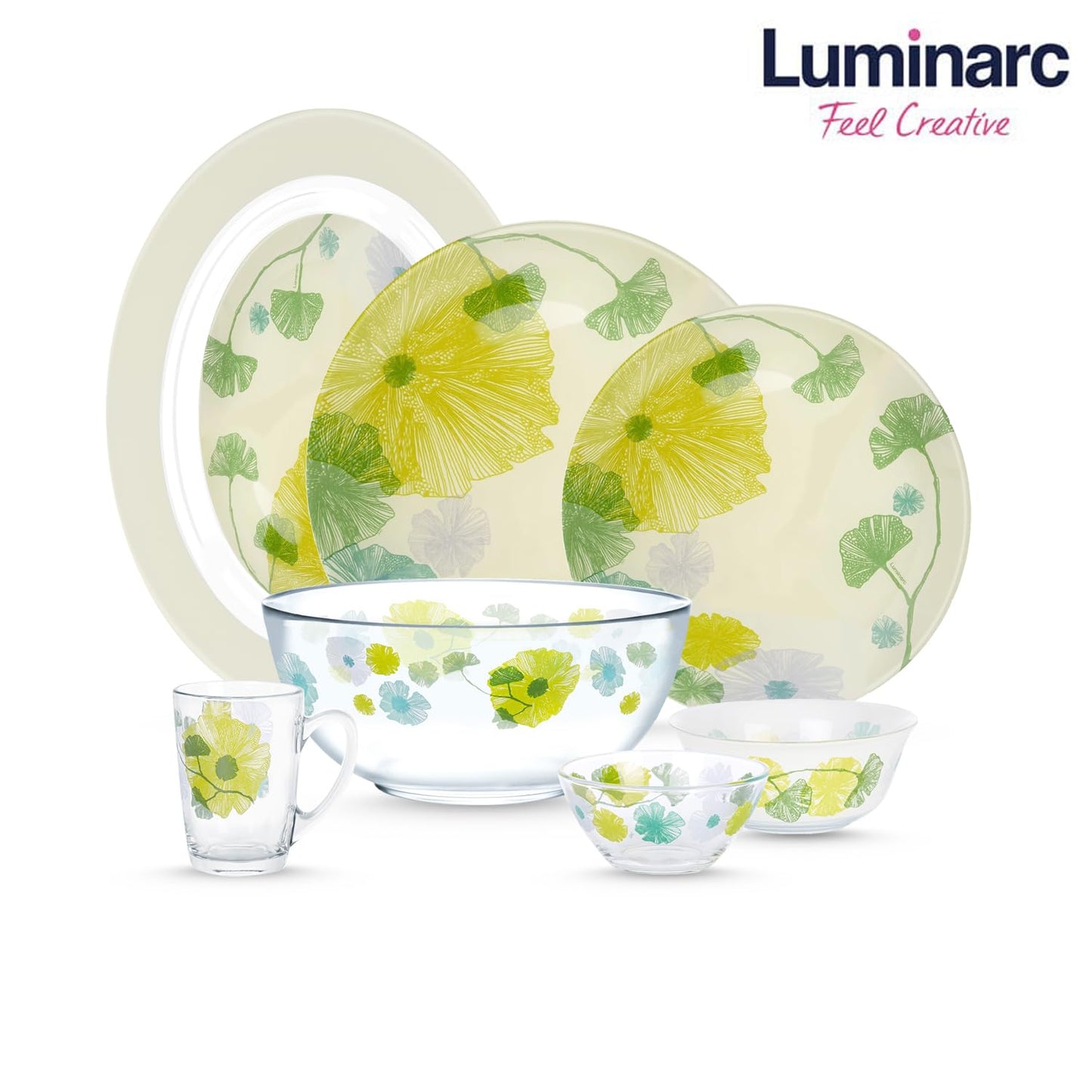 Luminarc printed Pack of 33pcs sodalime Glass Made in United Arab Emirates(UAE) French Style Design Dinner Set