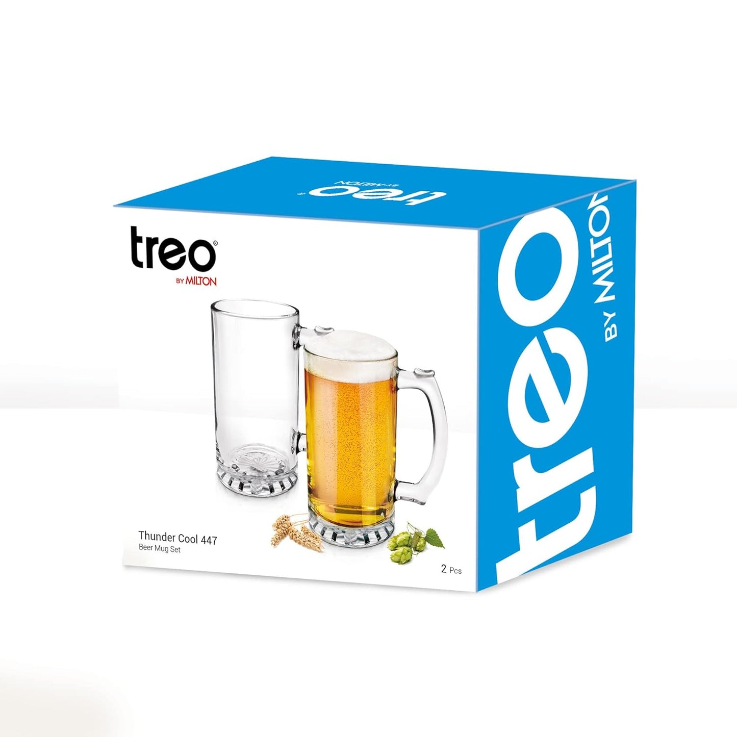 Treo by Milton Thunder Cool Glass Beer Mug, Set of 2, 447 ml Each, Transparent Glasses for Beer, Drinks, Cocktail