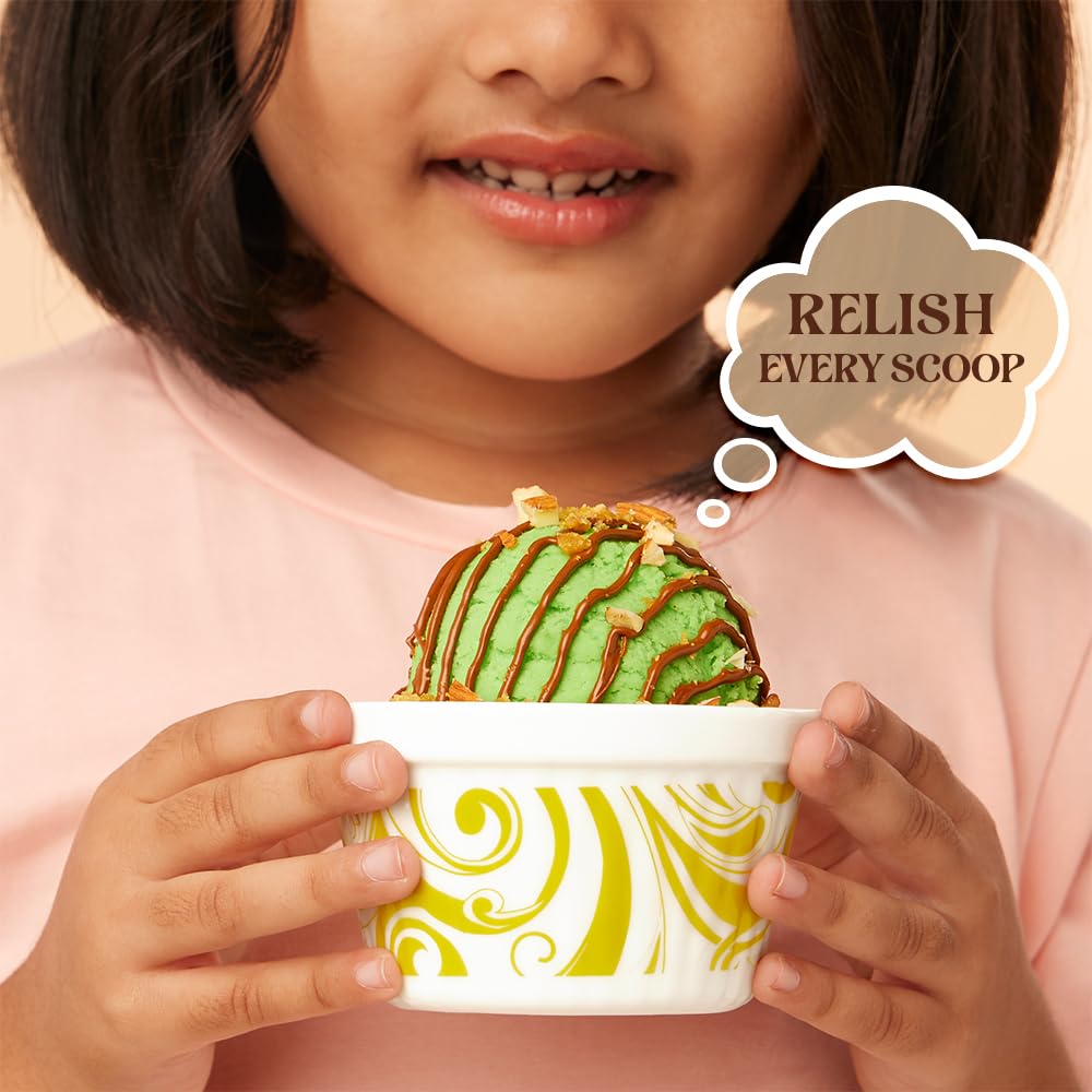 Larah by BOROSIL Ice Cream Bowl/Dessert Set(Set of 6) - Glass, 190ml, Frosty Green