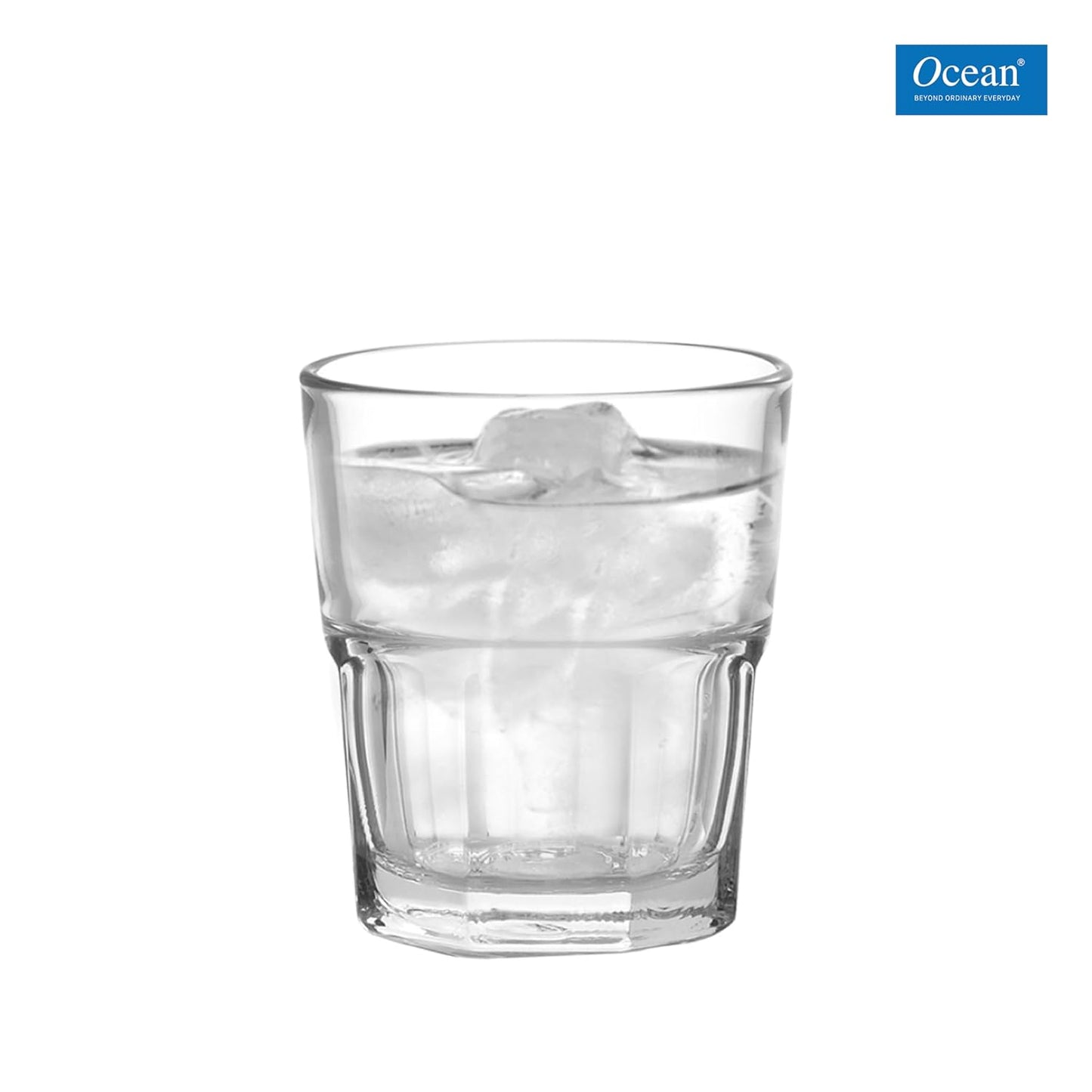 Ocean Centra Rock Glass Set (300 ml, 6 pcs) Clear | Stylish & Durable Glassware to Serve Water, Juice, Soft Drink & Iced Beverages | Used for Home Party, Offices & Restaurants | Dishwashar Safe