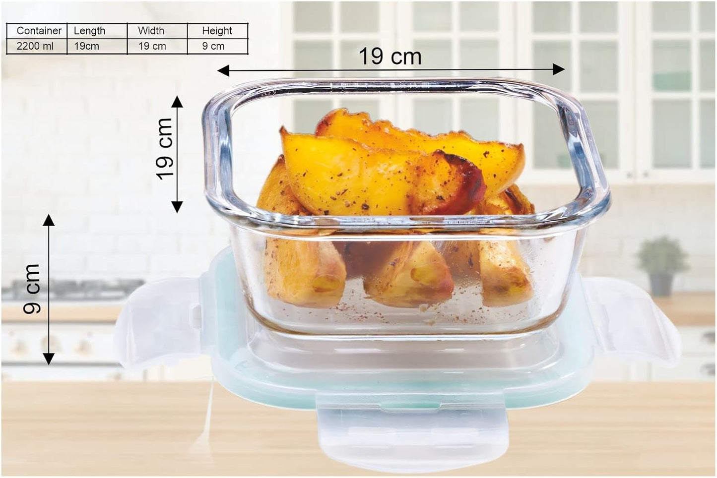 SIGNORA WARE Lock 'N' Store Square High Microwave Oven Borosilicate Safe Glass Container With Air Tight Lid | Multipurpose Jar Box (2200Ml / 2.2 Litre, Transparent, Food Grade)