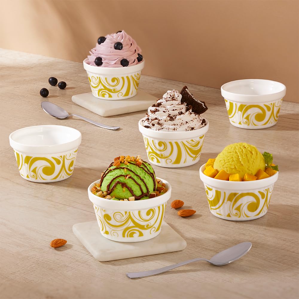 Larah by BOROSIL Ice Cream Bowl/Dessert Set(Set of 6) - Glass, 190ml, Frosty Green