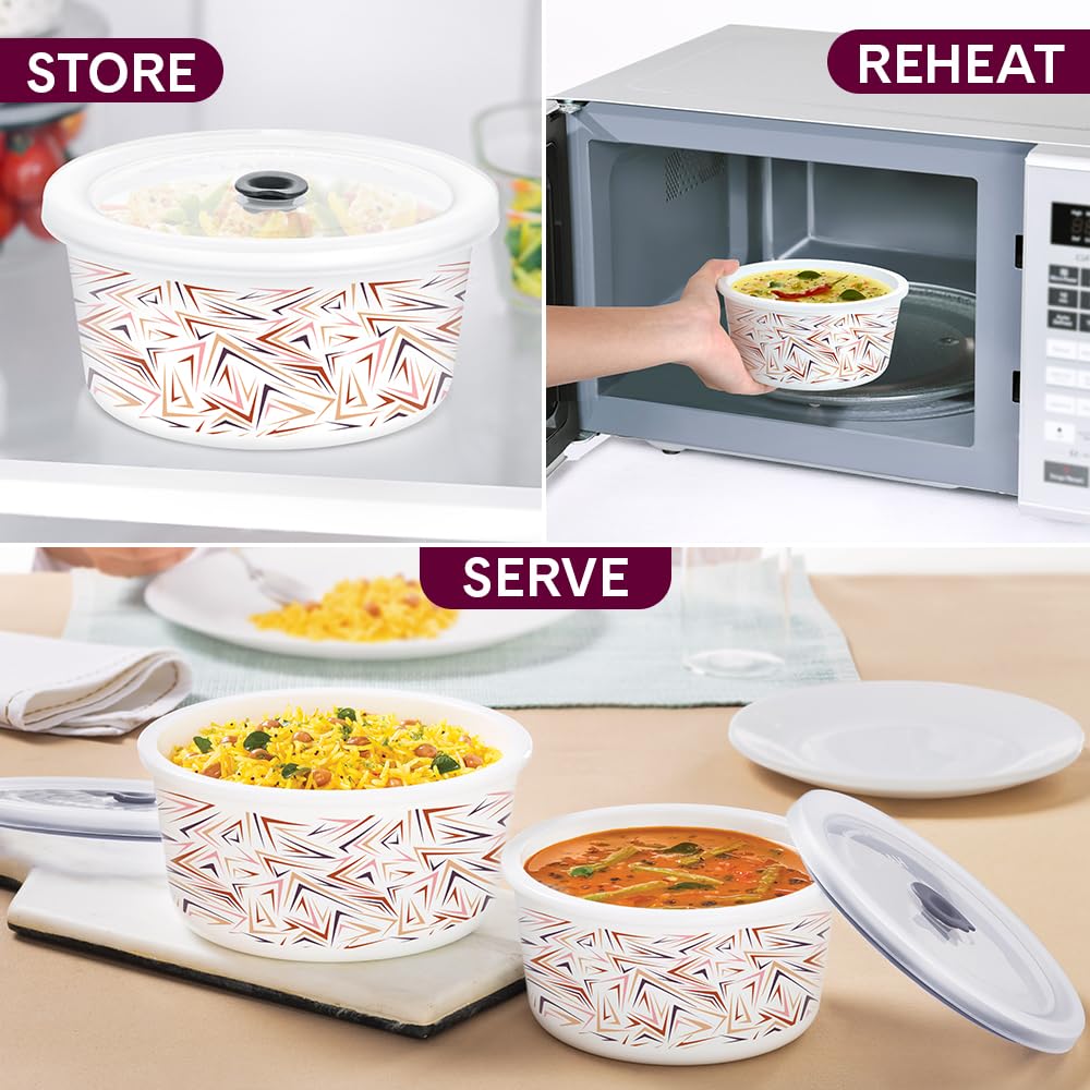 Larah by BOROSIL Comet 2 pcs (800 ml + 1.2 L) ml Opalware Storage Container with Air Tight Lid | Microwave & Dishwasher Safe