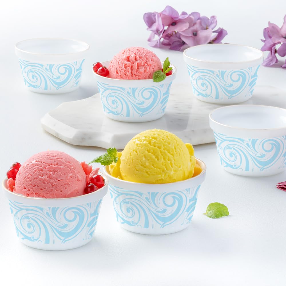 Larah by BOROSIL Ice Cream Bowl/Dessert Set(Set of 6) - Glass, 190ml Frosty Blue