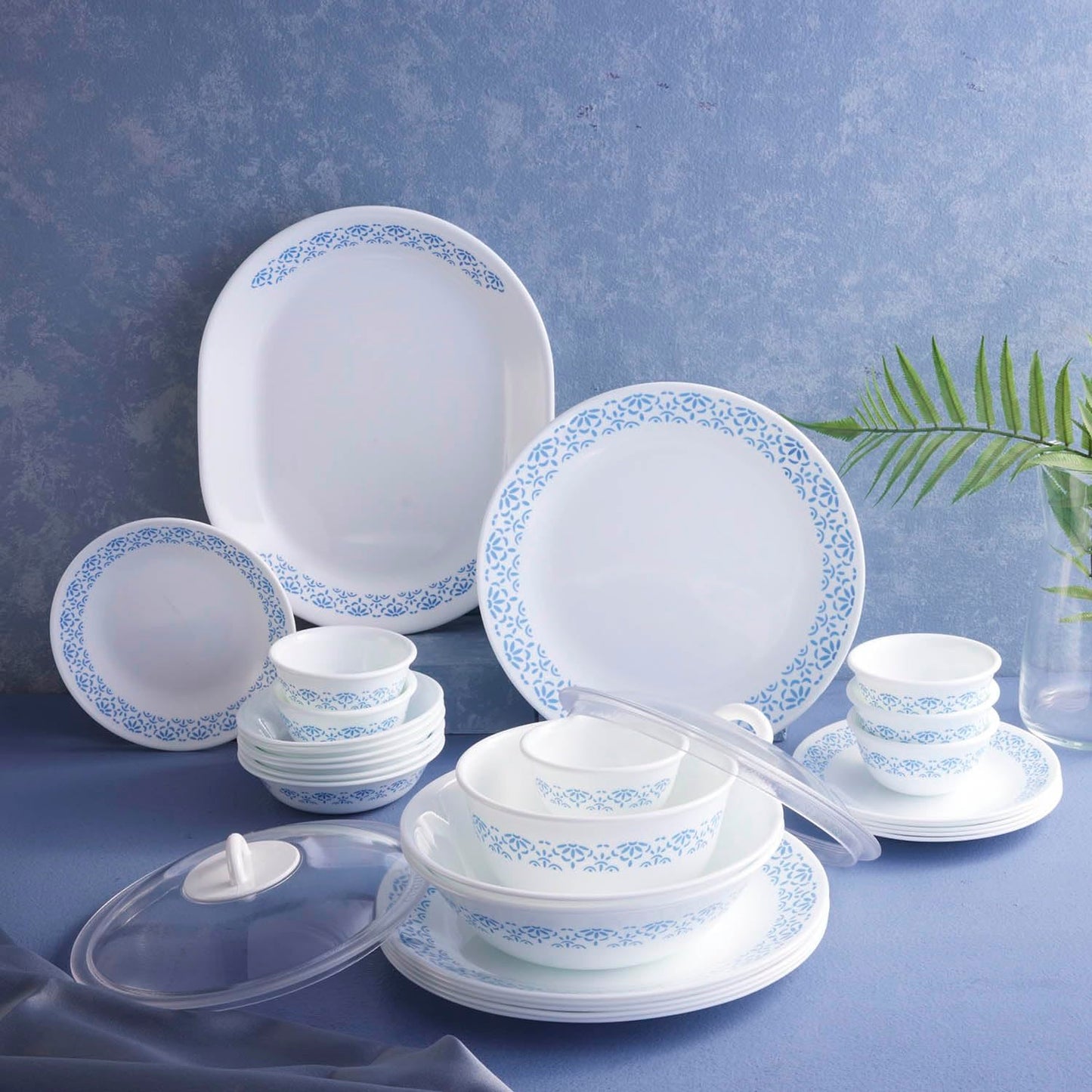 Corelle Skyline Bay Garden - 30 Pcs Dinner Set | for Family of 6| Break & Chip Resistant | Lightweight & Durable | Microwave & Dishwasher Safe