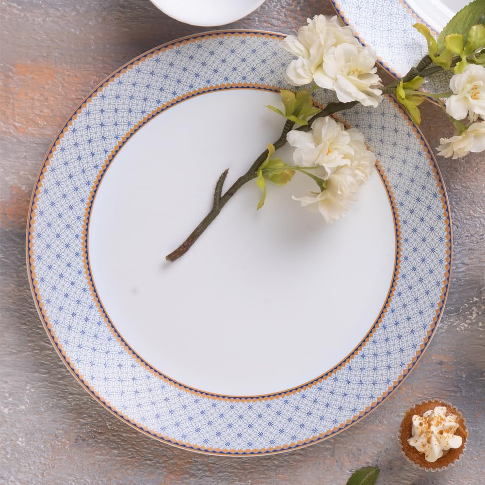 Larah by Borosil Premia Series Kosmia Opalware Dinner Set | 37 Piece for Family of 6 | Microwave & Dishwasher Safe | Bone-Ash Free | Crockery Set for Dining & Gifting | Plates & Bowls | White