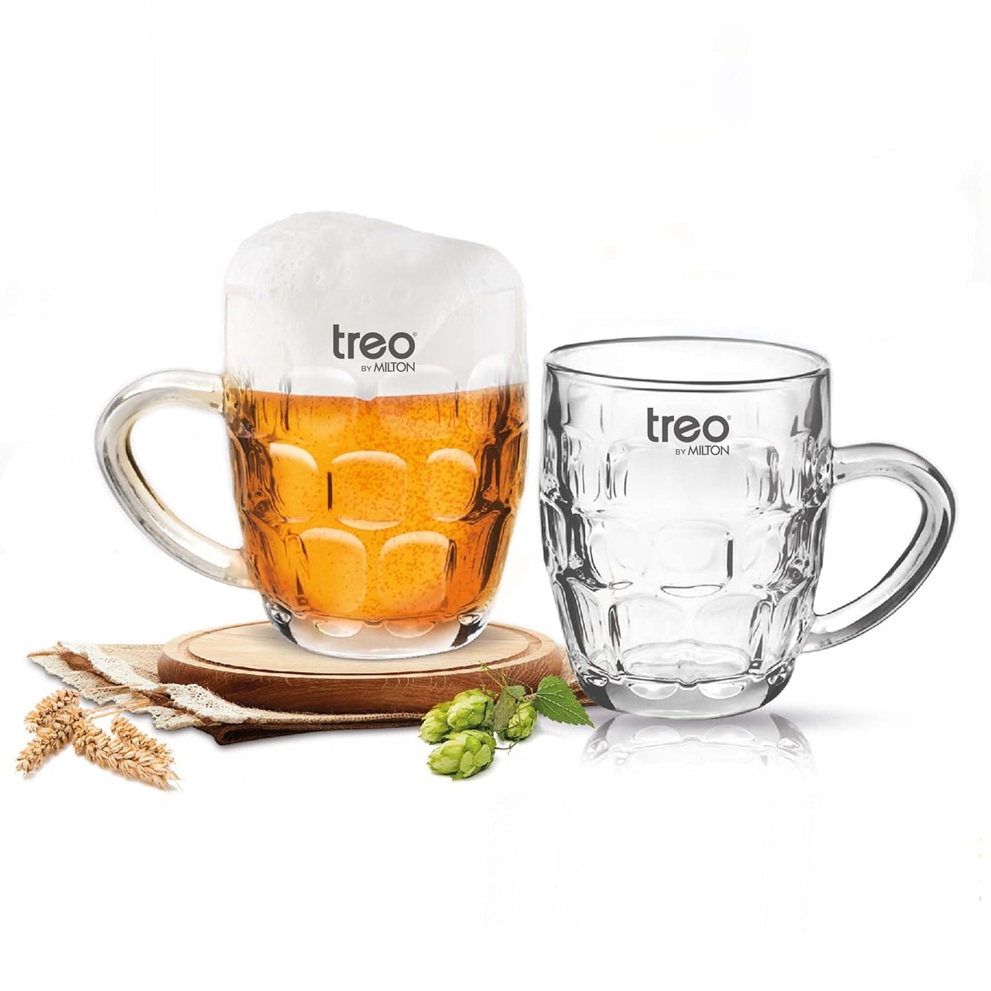 Treo by Milton Cascade Cool Glass Beer Mug, Set of 2, 292 ml, Transparent Glasses for Beer, Drinks, Cocktail