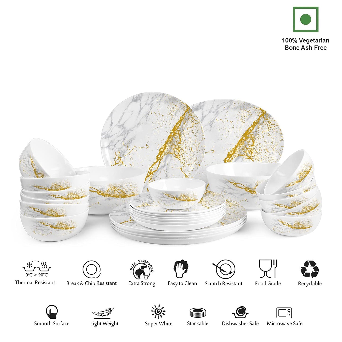 Cello Opalware Divine Marbella Dinner Set, 27PCs, White