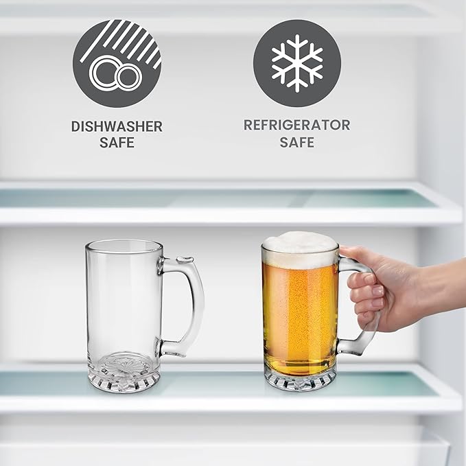Treo by Milton Thunder Cool Glass Beer Mug, Set of 2, 447 ml Each, Transparent Glasses for Beer, Drinks, Cocktail