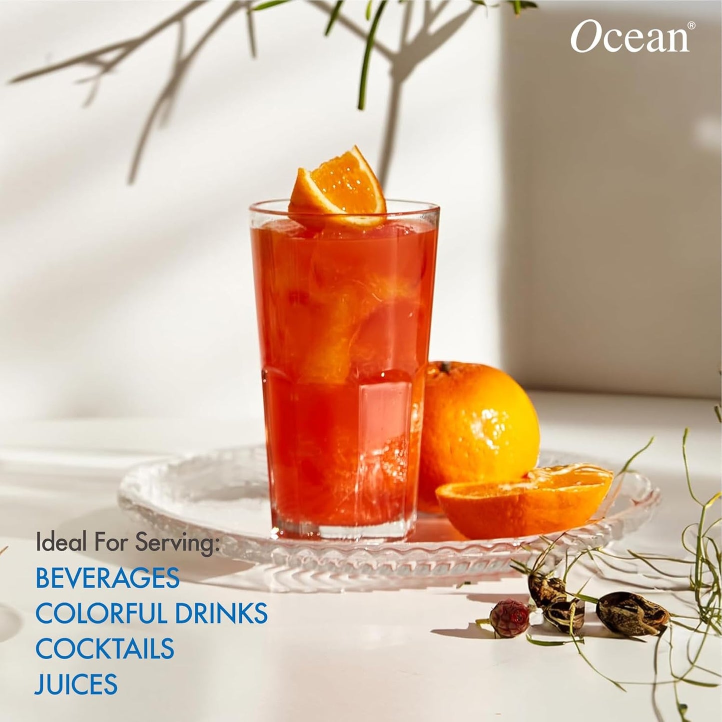 Ocean Centra Hi Ball Soda Lime Glass Set (300 ml, 6 pcs) | Stylish & Durable Glassware to Serve Water, Juice, Soft Drink & Iced Beverages | Used for Home Party, Offices & Restaurants | Dishwashar Safe