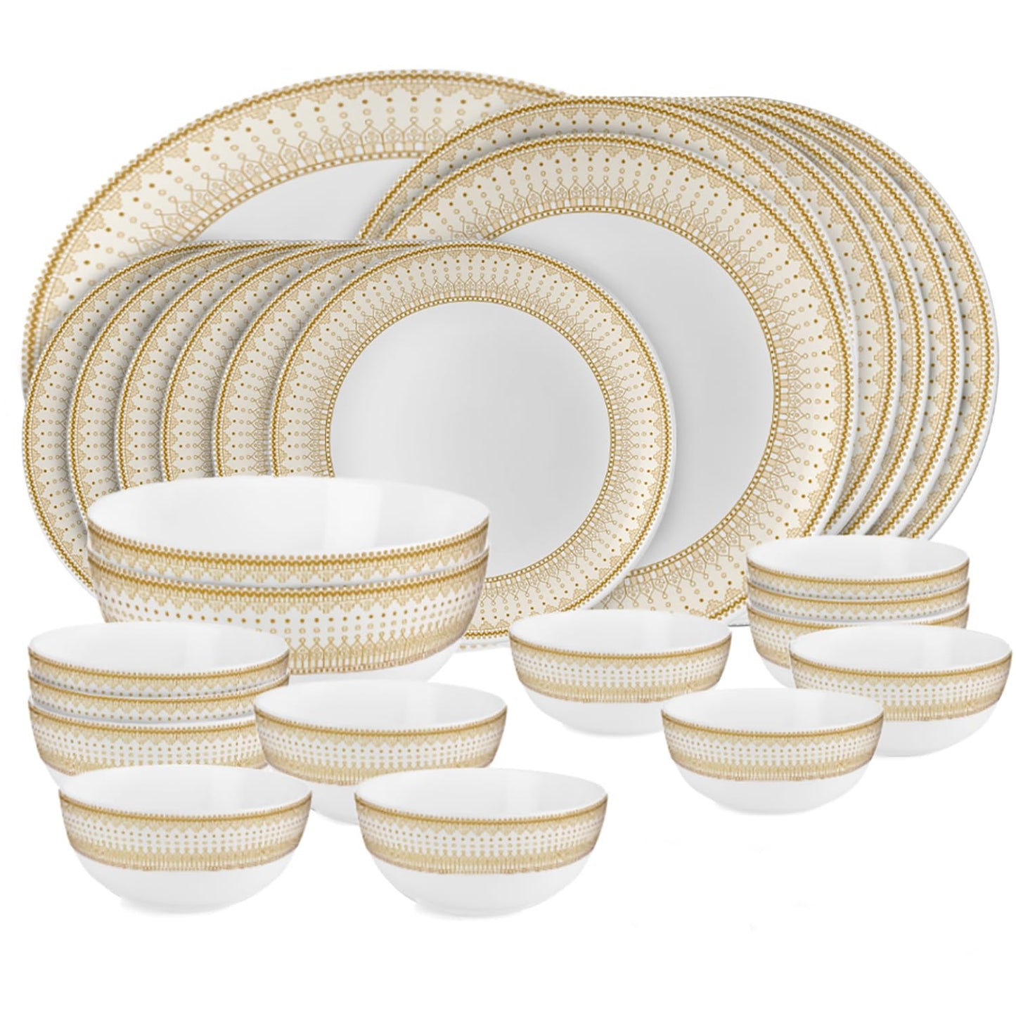 Cello Opalware Divine Series Emperor Dinner Set, 27 Units | Light-Weight, Daily Use Crockery Set for Dining | Microwave and Dishwasher Safe | White Plate and Bowl Set