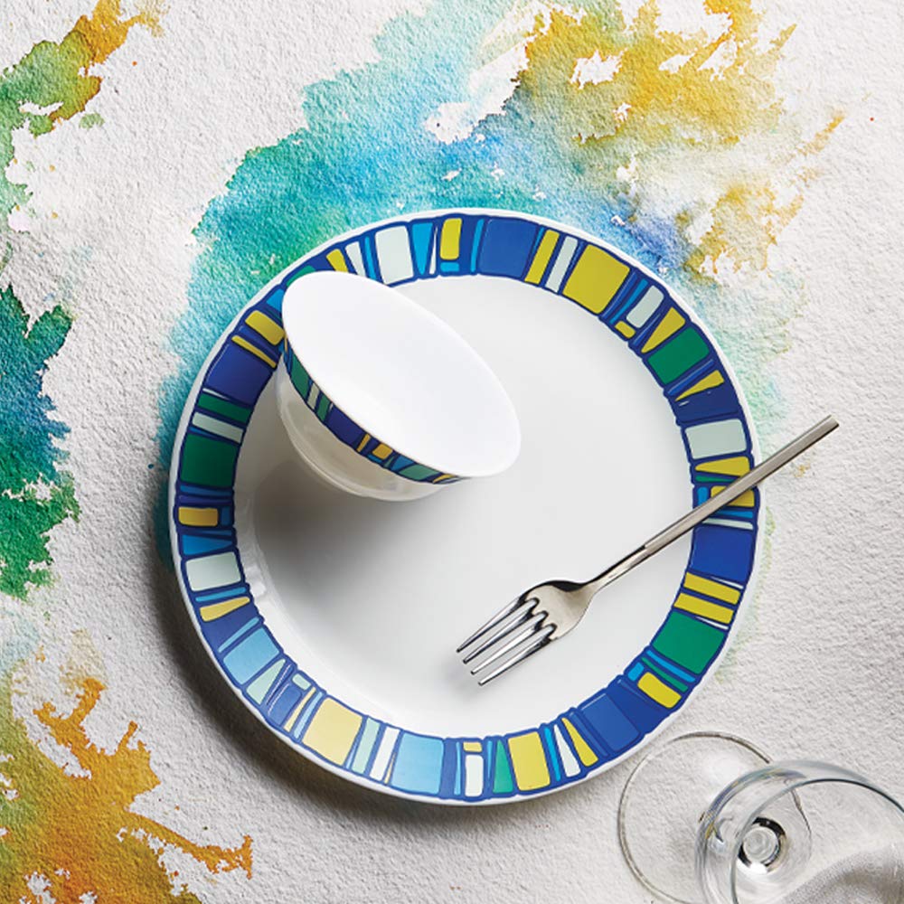Larah by Borosil - Tiara Series, Sapphire, 33 Pcs, Opalware Dinner Set, White