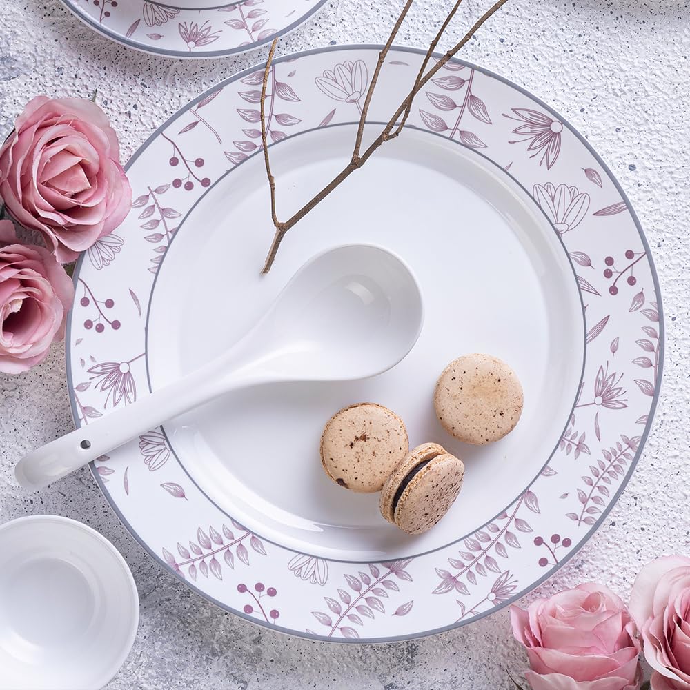 Larah by Borosil Premia Series Grandeur Opalware Dinner Set | 37 Piece for Family of 6 | Microwave & Dishwasher Safe | Bone-Ash Free | Crockery Set for Dining & Gifting | Plates & Bowls | White