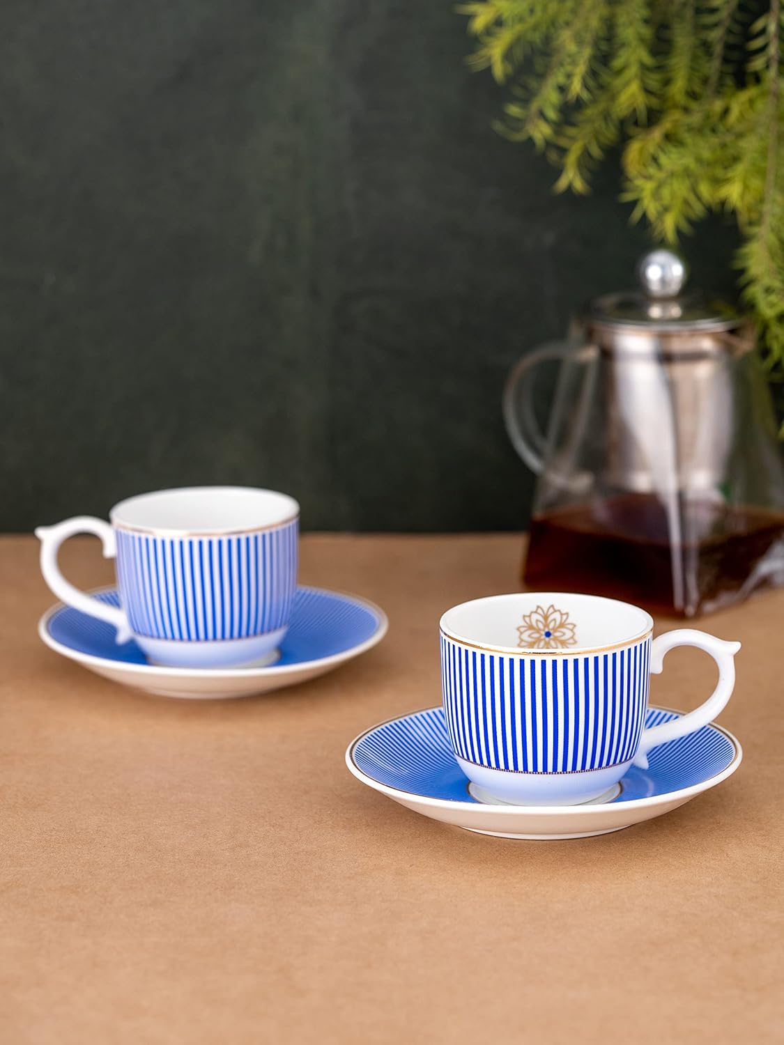 Clay Craft Fine Ceramic Maharani Cup & Saucer Set for Tea/Coffee of 12 (6 Cups + 6 Saucers) - 180 ml Each (Blue)
