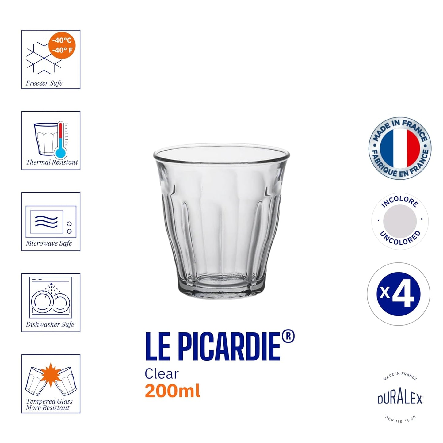 Duralex® Picardie Glass Tumbler 220ML Set of 6 Glasses