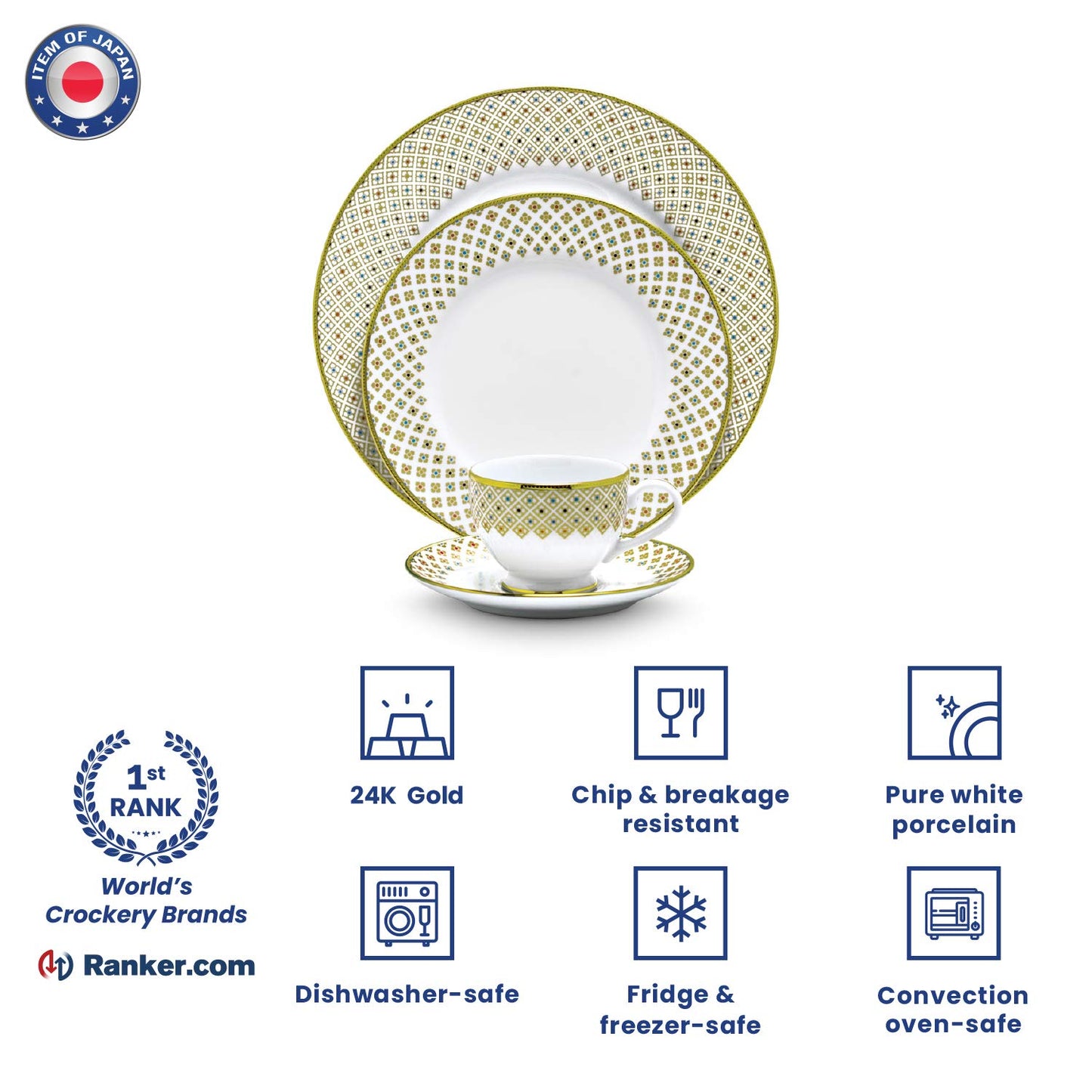 Noritake Japan - Porcelain Dinner Set of 37 pcs, Service for 8 - Luxury Dining and Kitchen Set - Hearth Collection Petite Fleur Golden Dinnerware Set