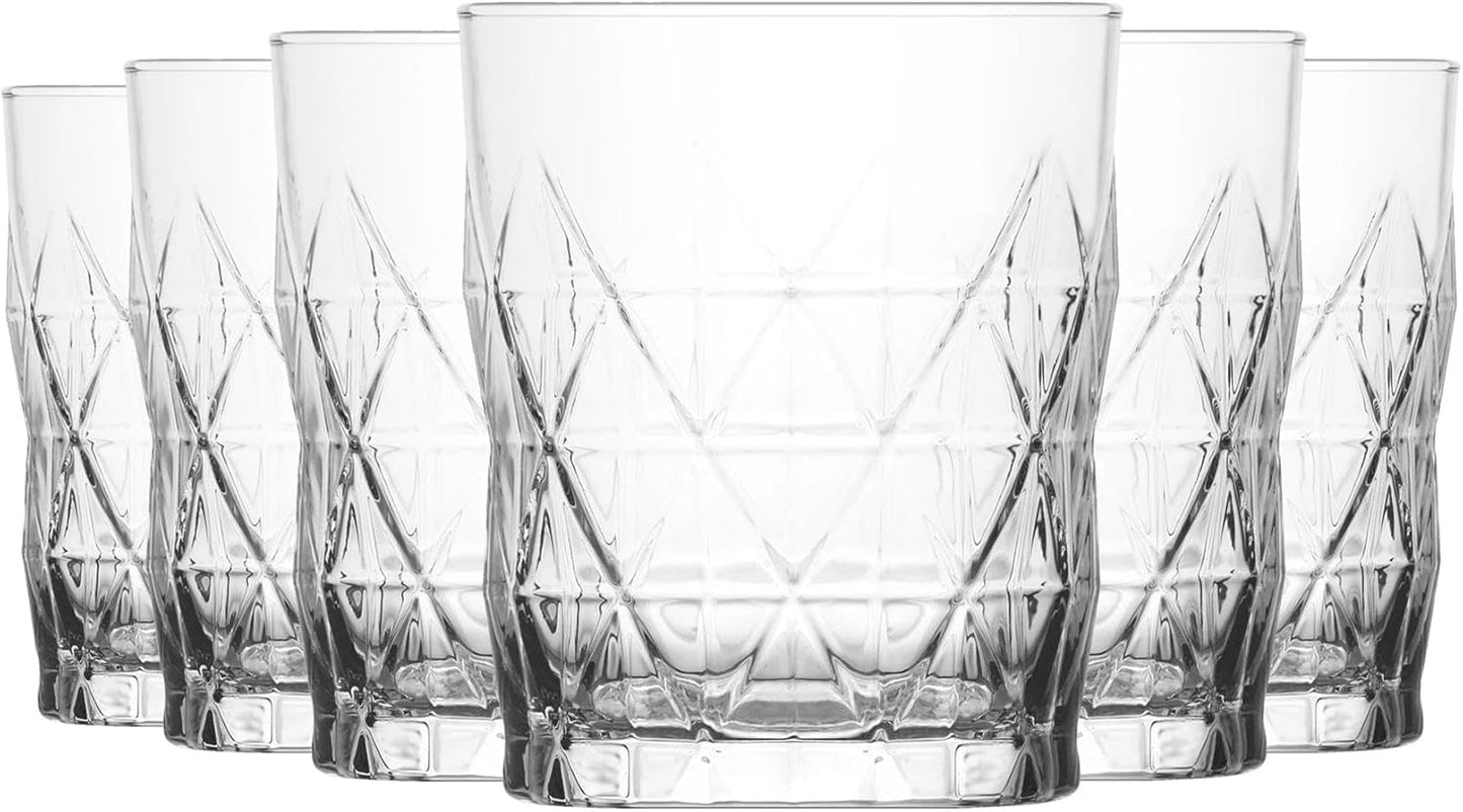 LAV Keops Whisky Tumbler Glasses - 345ml - Pack of 6 Rocks Glasses/Whiskey Glasses