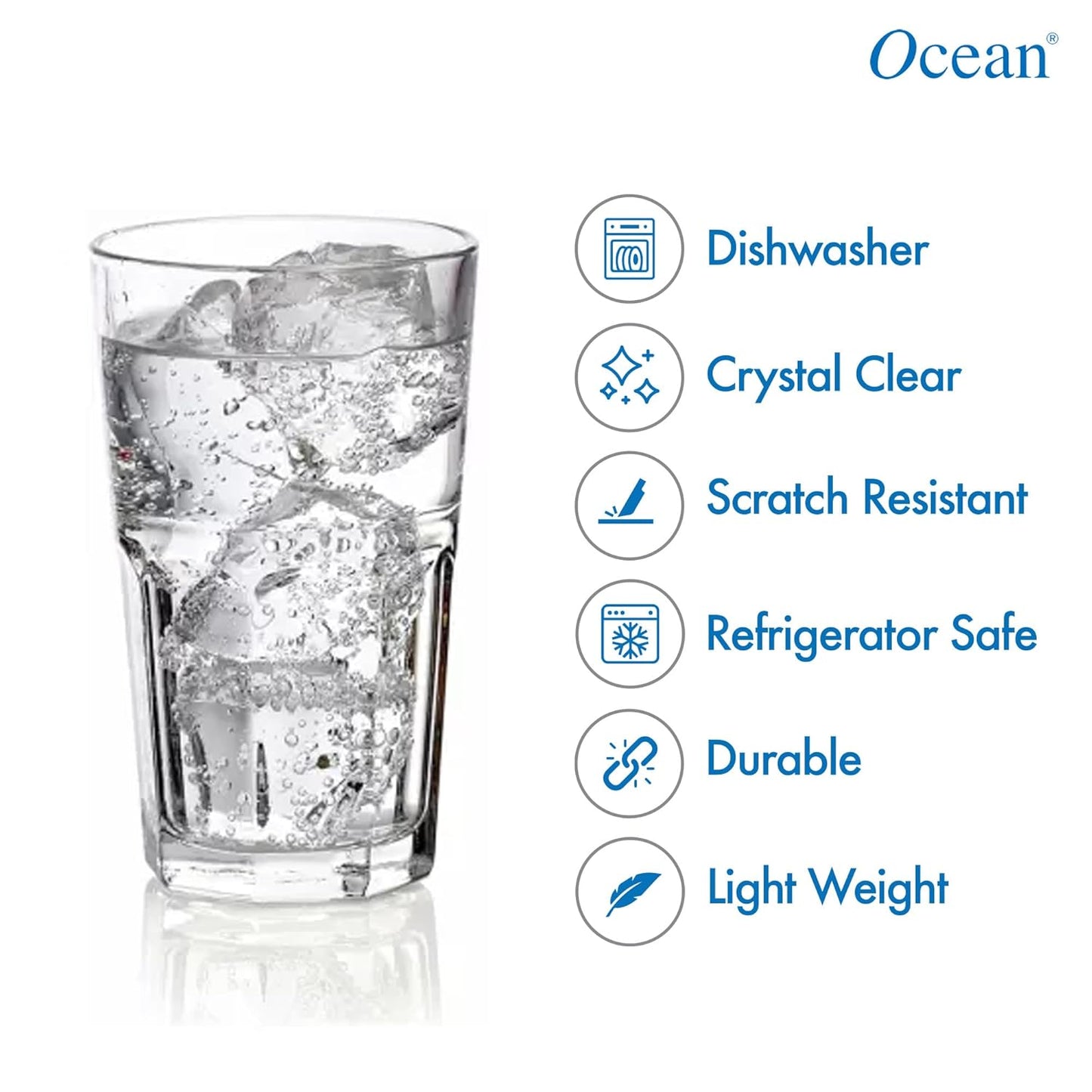 Ocean Centra Hi Ball Soda Lime Glass Set (300 ml, 6 pcs) | Stylish & Durable Glassware to Serve Water, Juice, Soft Drink & Iced Beverages | Used for Home Party, Offices & Restaurants | Dishwashar Safe