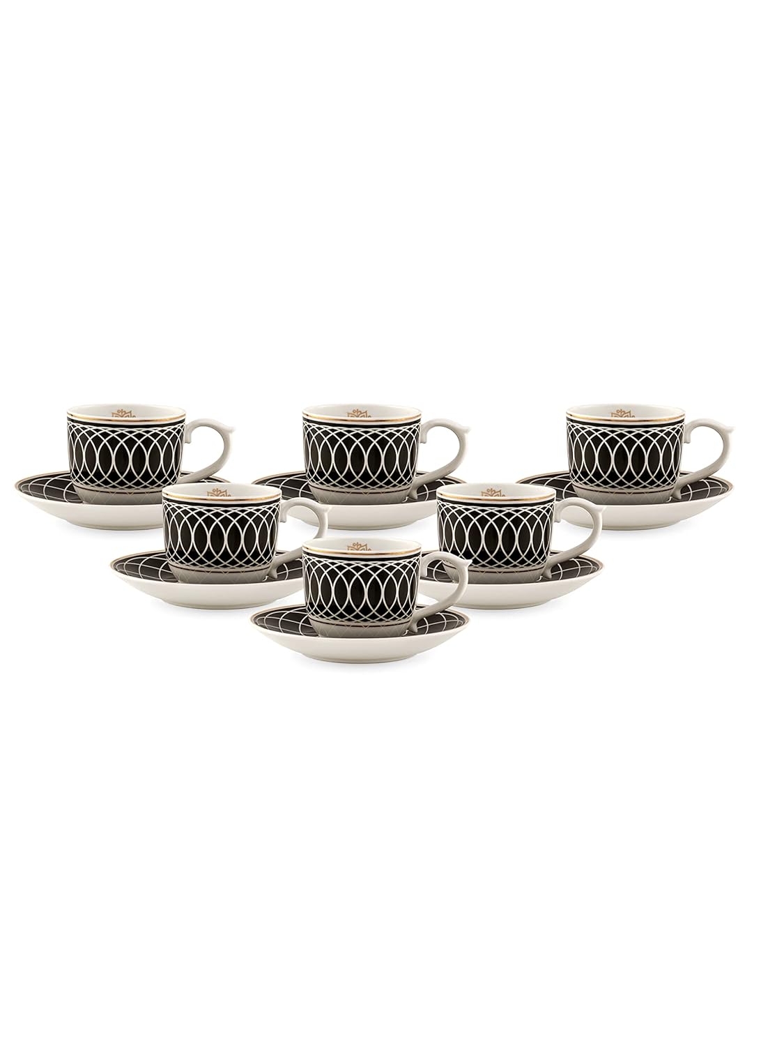 Clay Craft Fine Ceramic Maharani Cup & Saucer Set for Tea/Coffee of 12 (6 Cups + 6 Saucers) - 180 ml Each (Black)