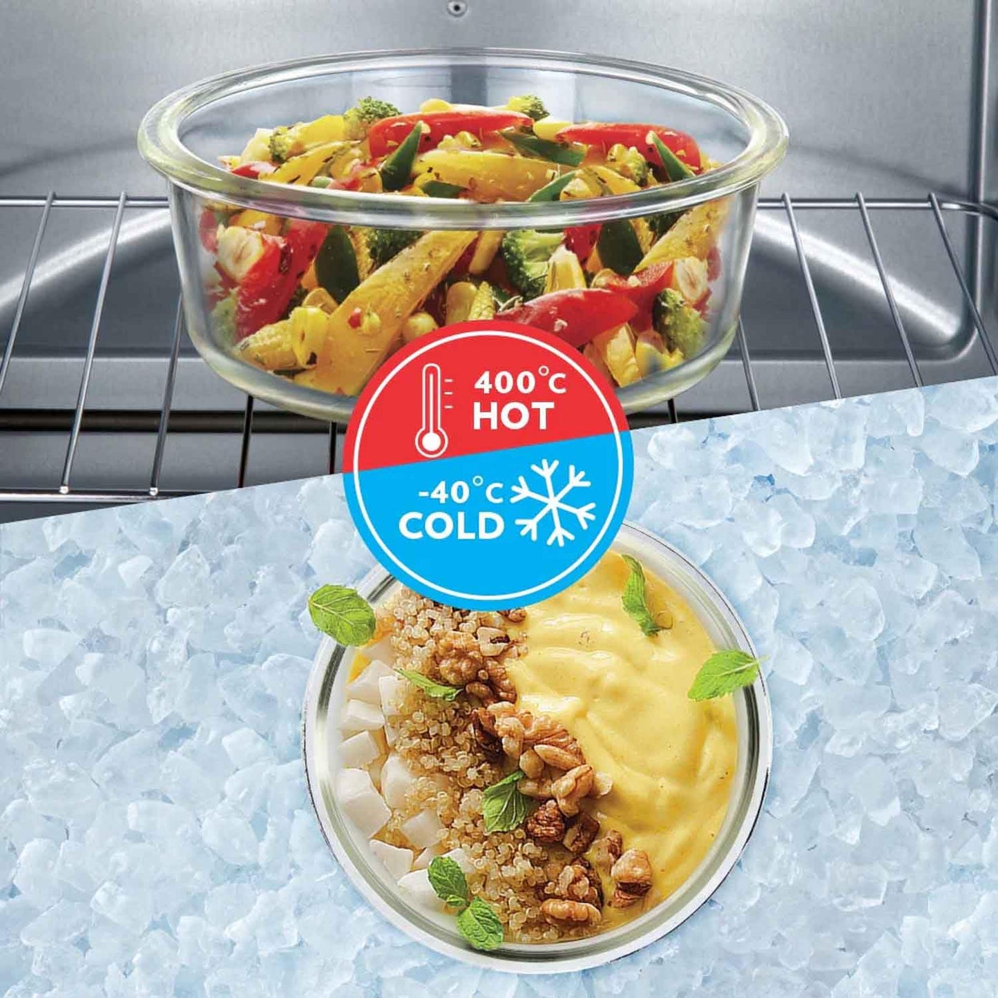 Borosil 1.5L Klip n Store Round Glass Food Storage Container with Air Tight Lid | Borosilicate Glass Container for Lunchbox | Microwave & Dishwasher Safe | Transparent