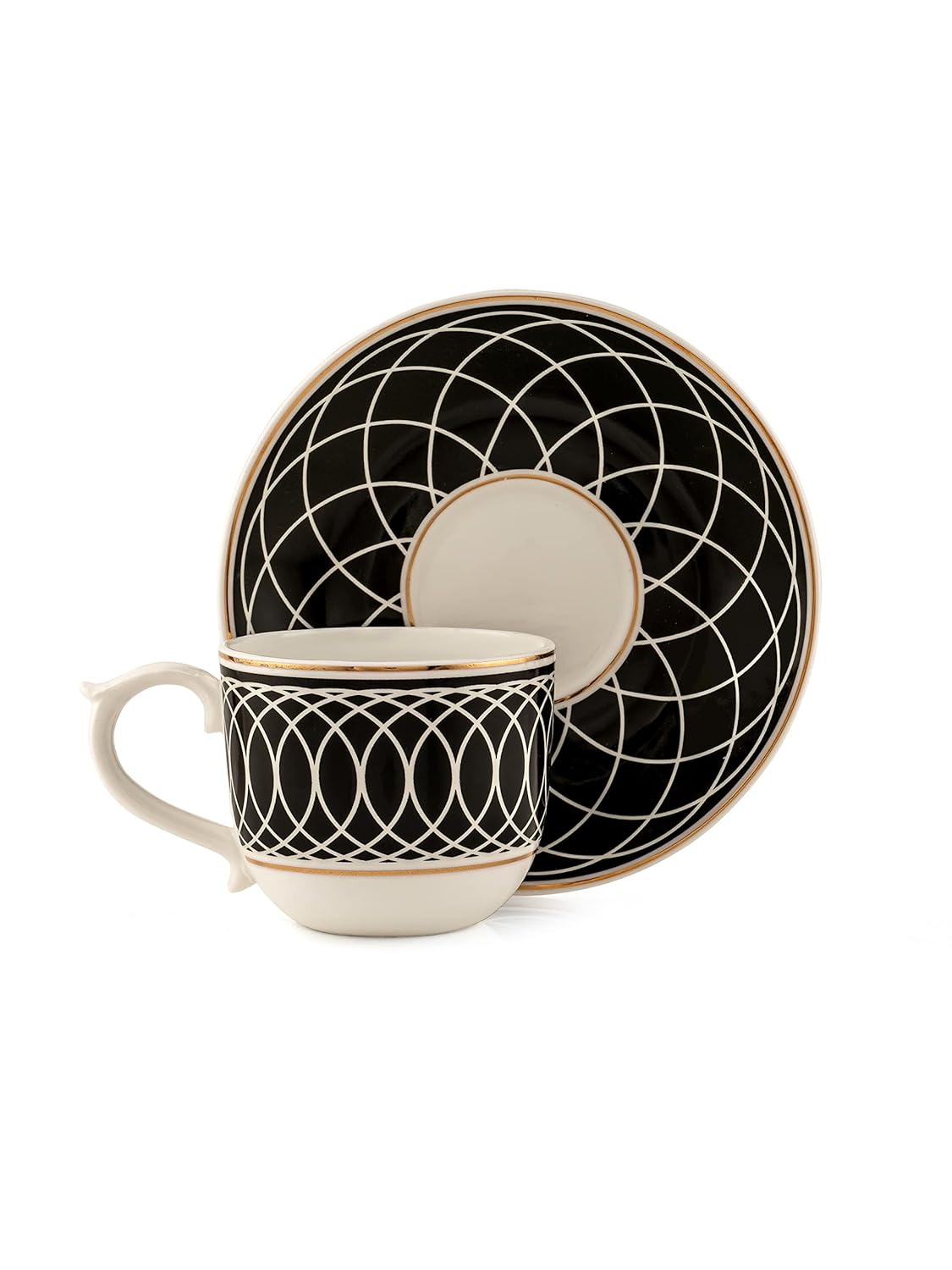 Clay Craft Fine Ceramic Maharani Cup & Saucer Set for Tea/Coffee of 12 (6 Cups + 6 Saucers) - 180 ml Each (Black)