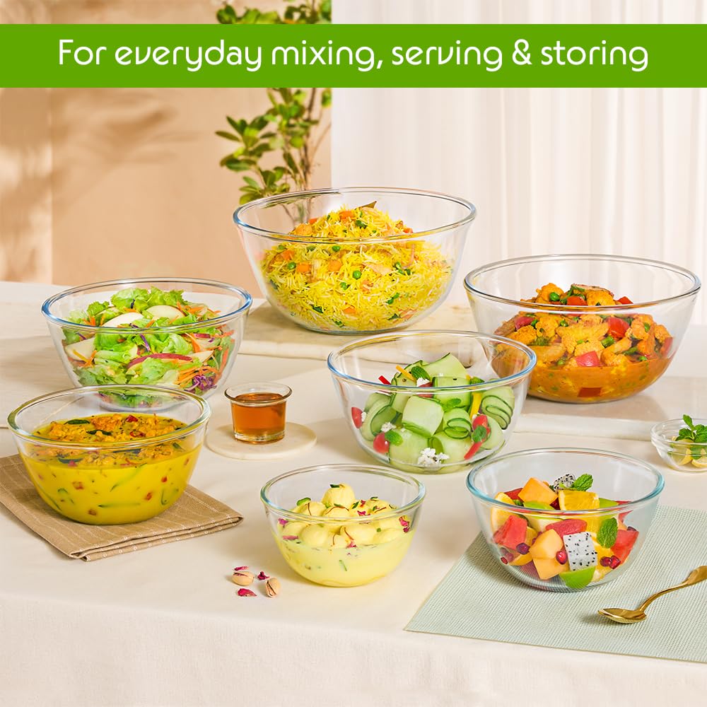 Borosil Glass Mixing & Serving Bowl, Oven & Microwave Safe Bowl, 900 ml, Borosilicate Glass, Clear
