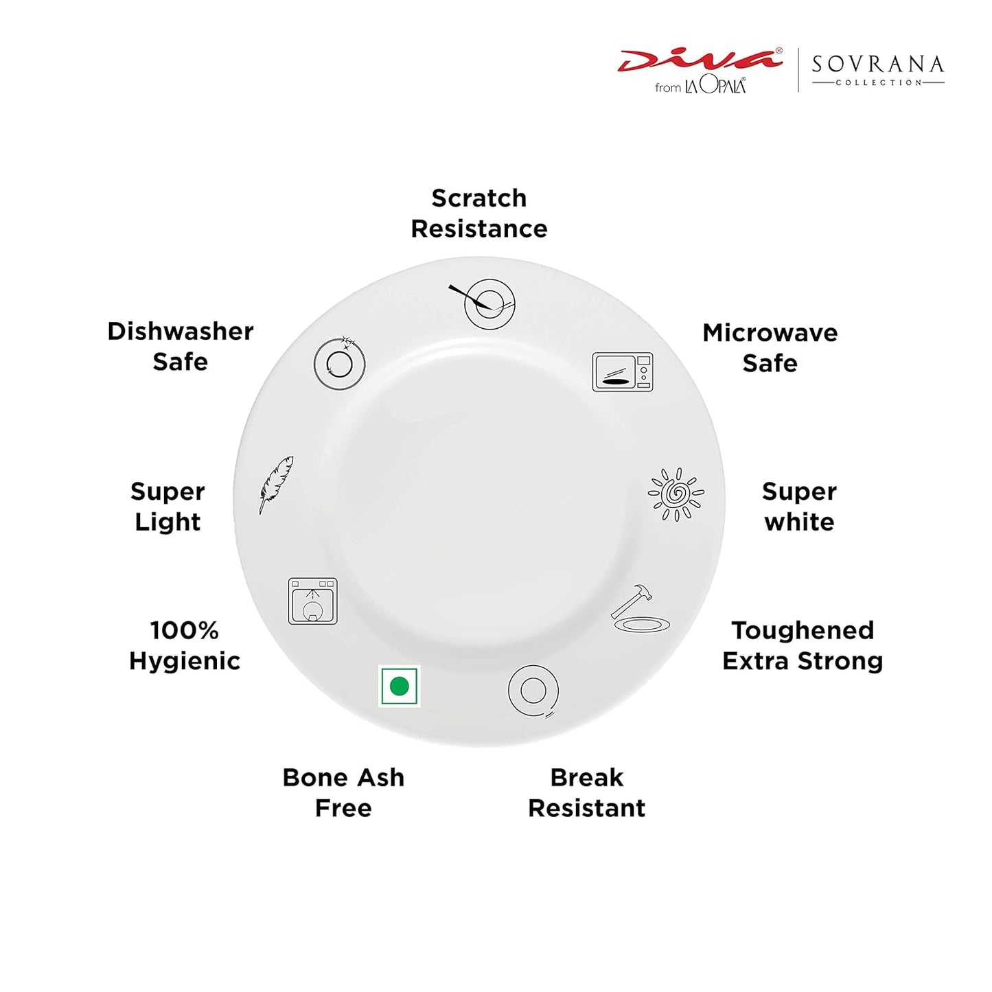 La Opala Diva, Sovrana Collection, Opal Glass Dinner Set 27 pcs, Moroccan Pink, White