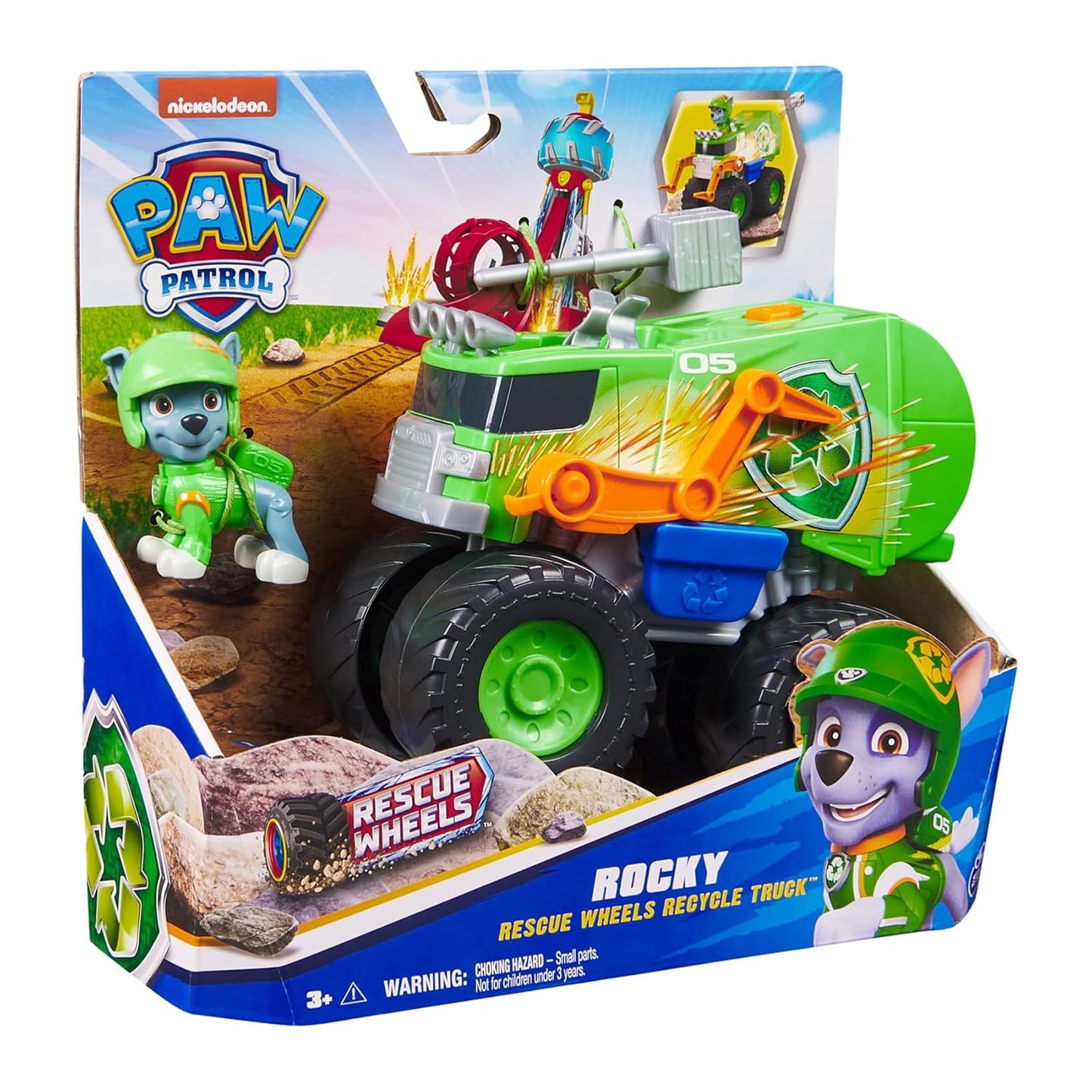 Paw Patrol Rocky Rescue Wheels - Collectable Action Car Figure - 1 Projectiles - Children's Toy for 3 Years and Above