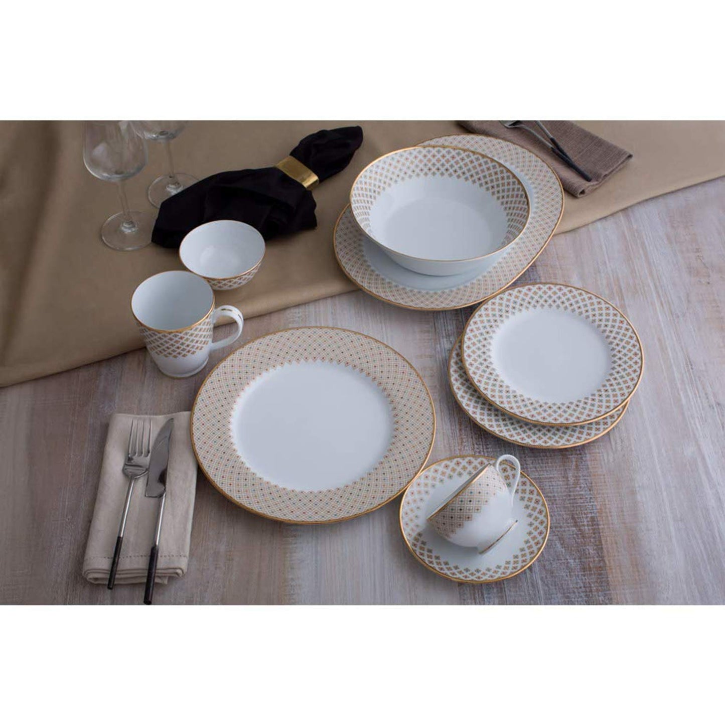 Noritake Japan - Porcelain Dinner Set of 37 pcs, Service for 8 - Luxury Dining and Kitchen Set - Hearth Collection Petite Fleur Golden Dinnerware Set