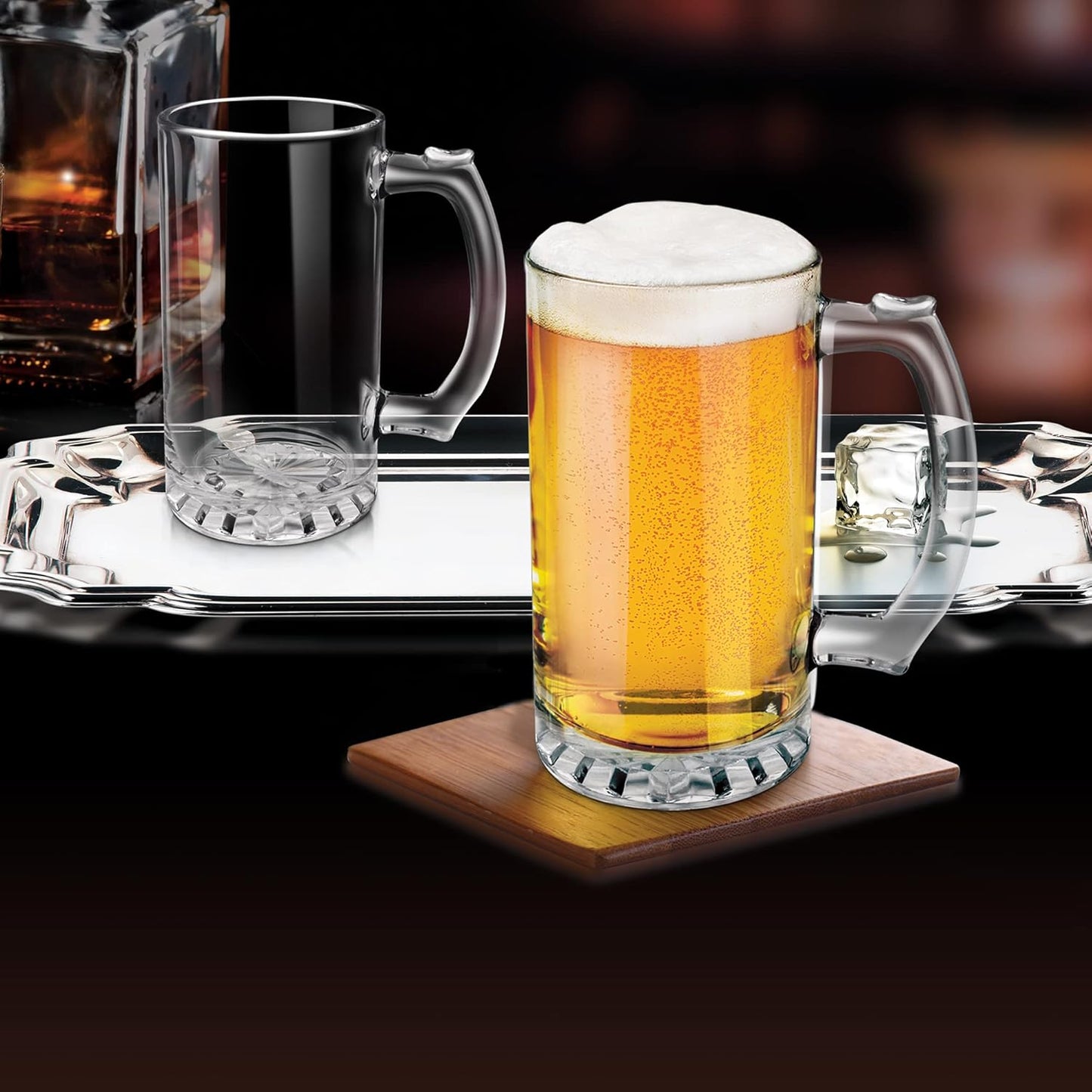 Treo by Milton Thunder Cool Glass Beer Mug, Set of 2, 447 ml Each, Transparent Glasses for Beer, Drinks, Cocktail