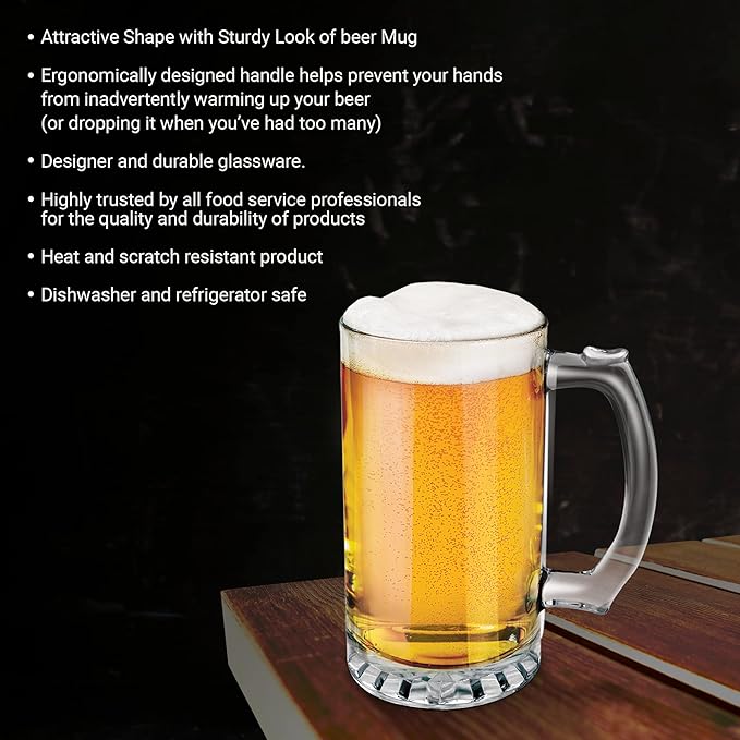 Treo by Milton Thunder Cool Glass Beer Mug, Set of 2, 447 ml Each, Transparent Glasses for Beer, Drinks, Cocktail