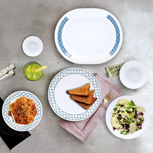 Corelle Denham Dinner Set - 21 Pcs | for Family of 6 | Break & Chip Resistant | Lightweight & Durable | Microwave & Dishwasher Safe