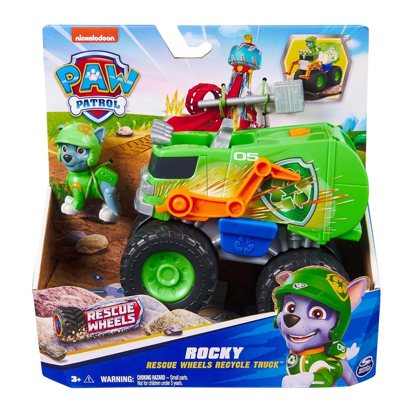Paw Patrol Rocky Rescue Wheels - Collectable Action Car Figure - 1 Projectiles - Children's Toy for 3 Years and Above