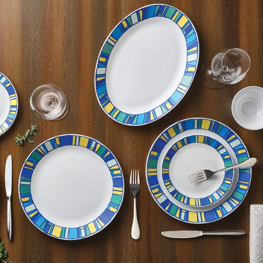 Larah by Borosil - Tiara Series, Sapphire, 33 Pcs, Opalware Dinner Set, White