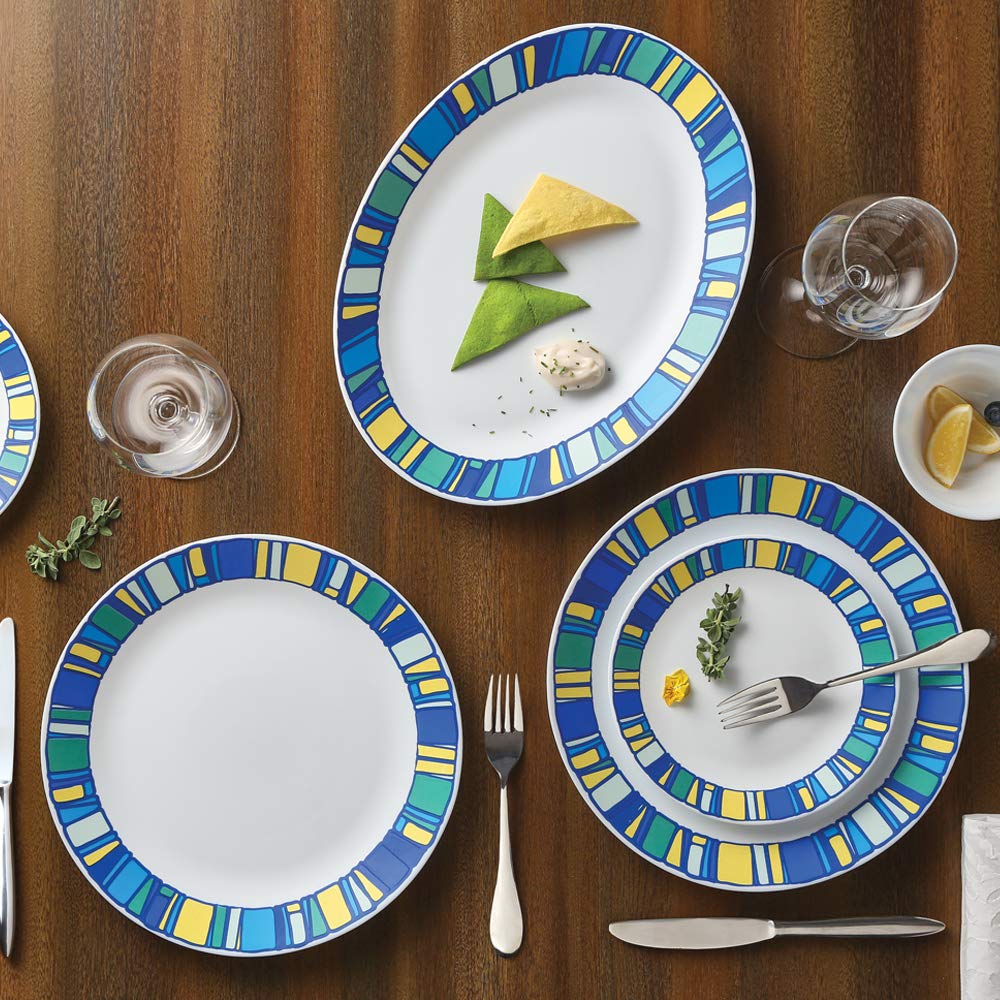 Larah by Borosil - Tiara Series, Sapphire, 33 Pcs, Opalware Dinner Set, White