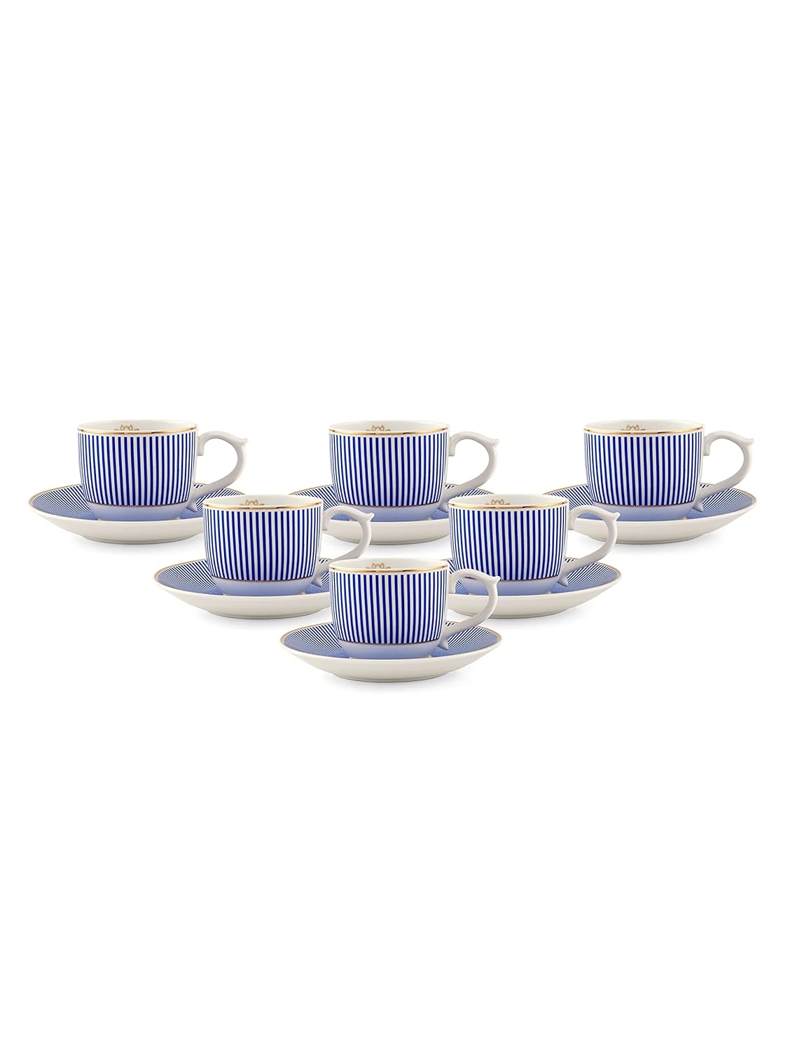 Clay Craft Fine Ceramic Maharani Cup & Saucer Set for Tea/Coffee of 12 (6 Cups + 6 Saucers) - 180 ml Each (Blue)
