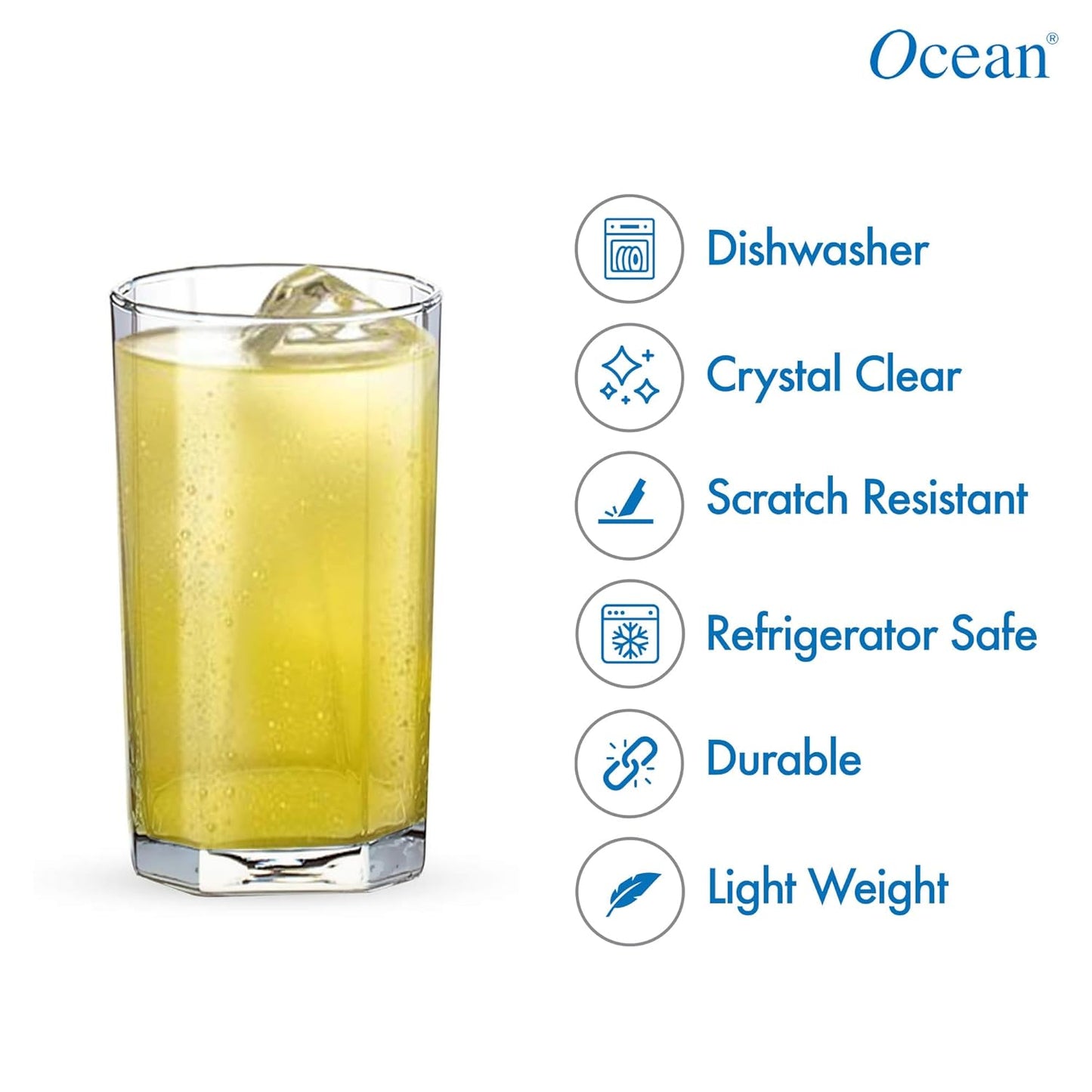 Ocean Pyramid Hi Ball Glass, Transparent,300ml, Set of 6
