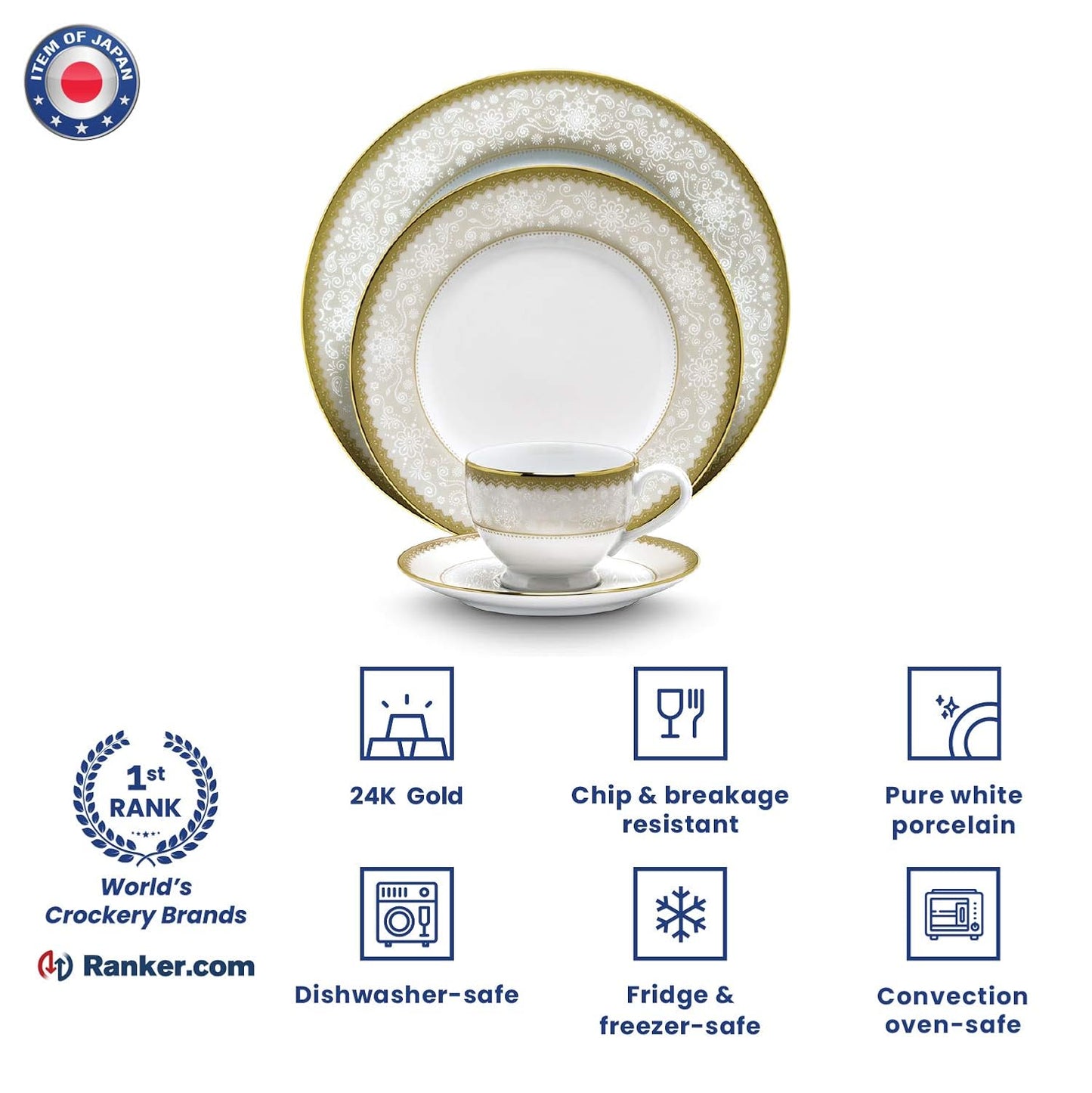 Noritake Japan - Porcelain Soup Bowls 6 pcs, Service for 6 - Luxury Dining and Kitchen Set - Hearth Collection Golden Chintz Golden Dinnerware Bowl Set
