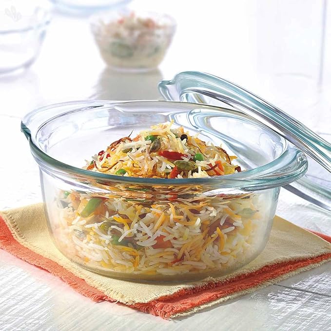 Borosil - Glass Casserole - Oven and Microwave Safe Serving Bowl with Glass Lid, 1.2L, Set of 1, Transparent