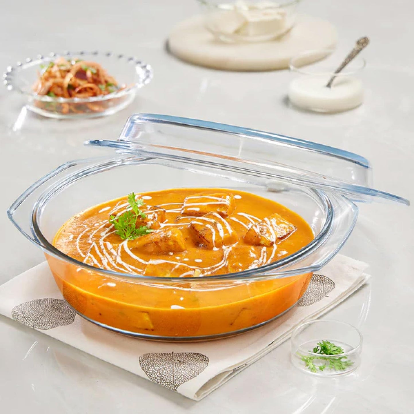 Borosil - Glass Casserole - Oven and Microwave Safe Serving Bowl with Glass Lid, 1.2L, Set of 1, Transparent